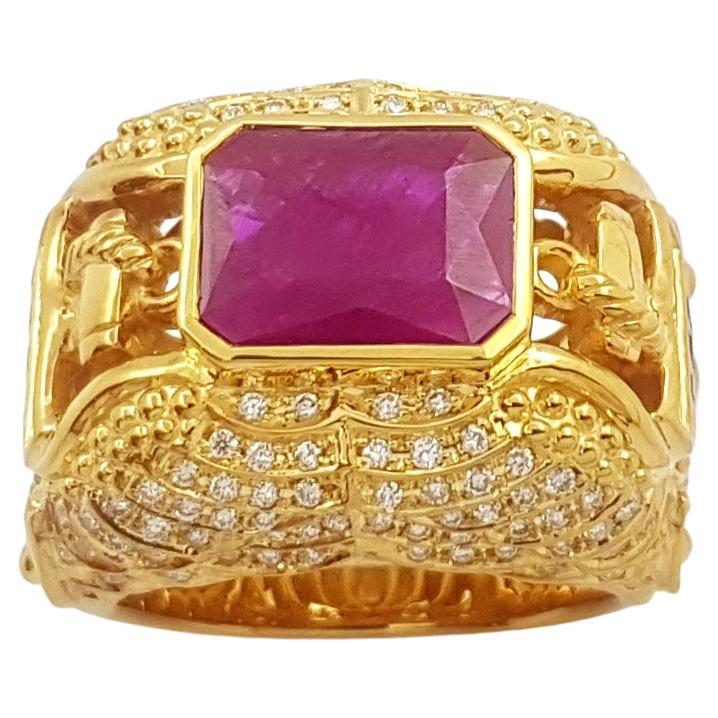 Ruby, Brown Diamond, Blue Sapphire and Ruby Ring set in 18K Gold Settings For Sale