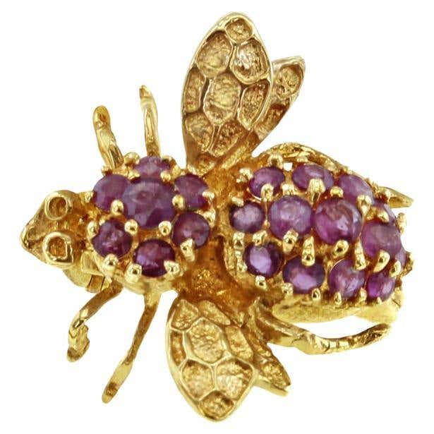 Yellow Gold Ruby Bee Fly Brooch Pin For Sale at 1stDibs | brooch of ...