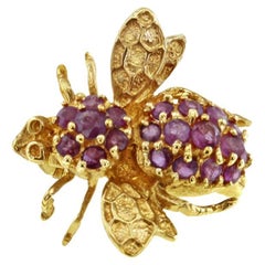 Broche Abeja Rubí Oro Amarillo 14k