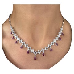 Ruby Burma and diamond Art Deco drop necklace 18k white gold