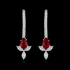 Ruby Burma and Diamond Earring 18 Karat White Gold