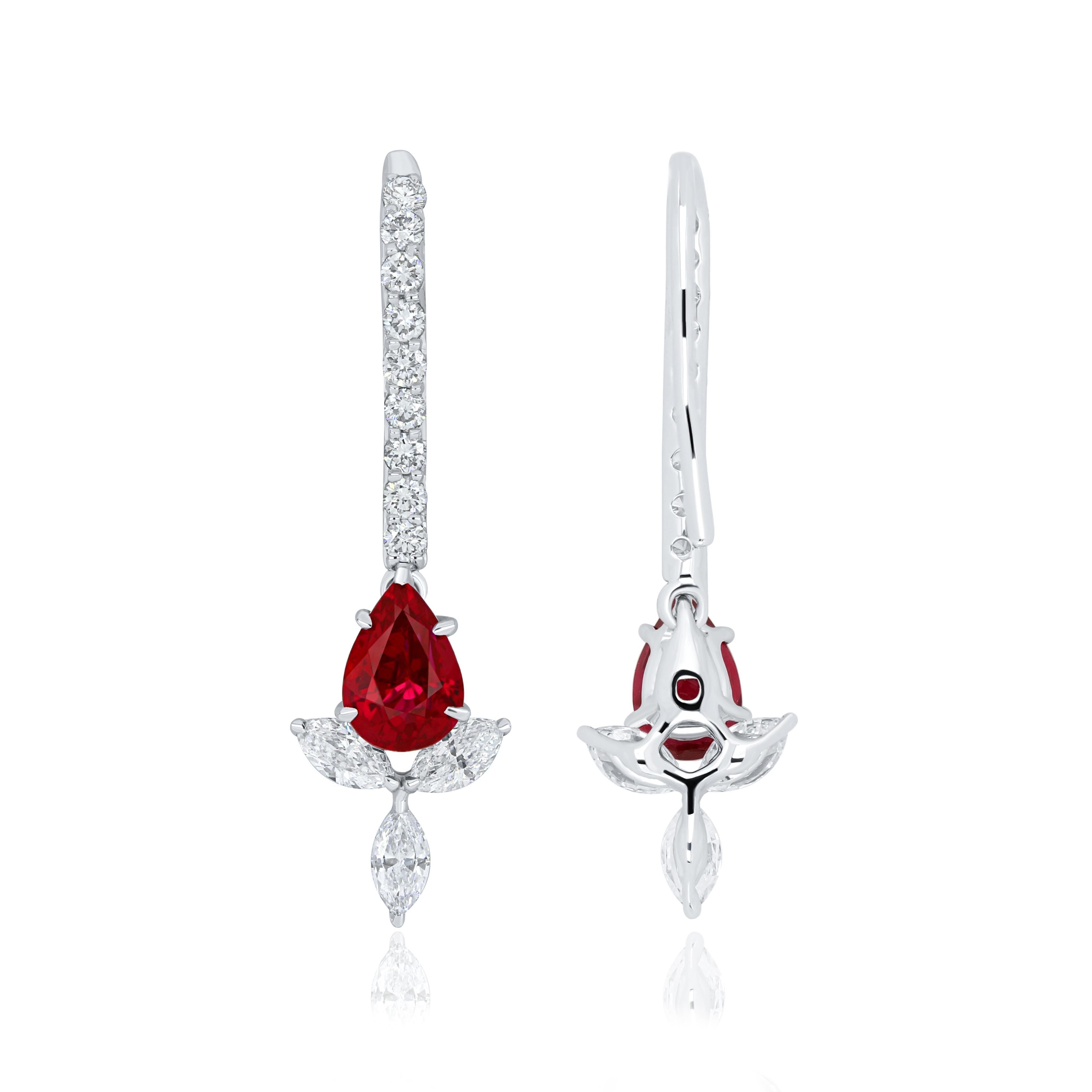 Ruby Burma and Diamond Earring 18 Karat White Gold In New Condition For Sale In JAIPUR, IN