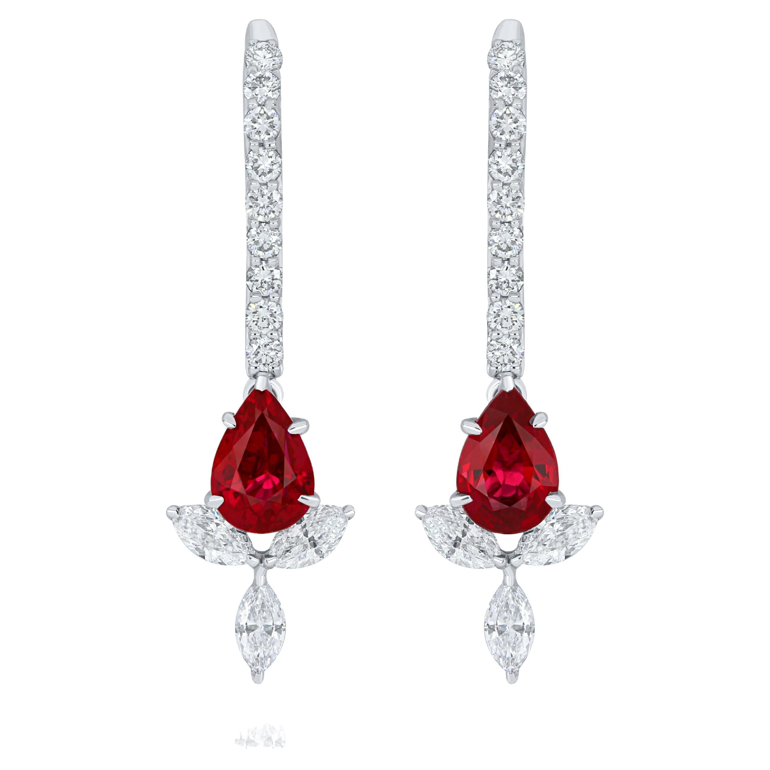 Ruby Burma and Diamond Earring 18 Karat White Gold For Sale