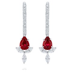 Ruby Burma and Diamond Earring 18 Karat White Gold