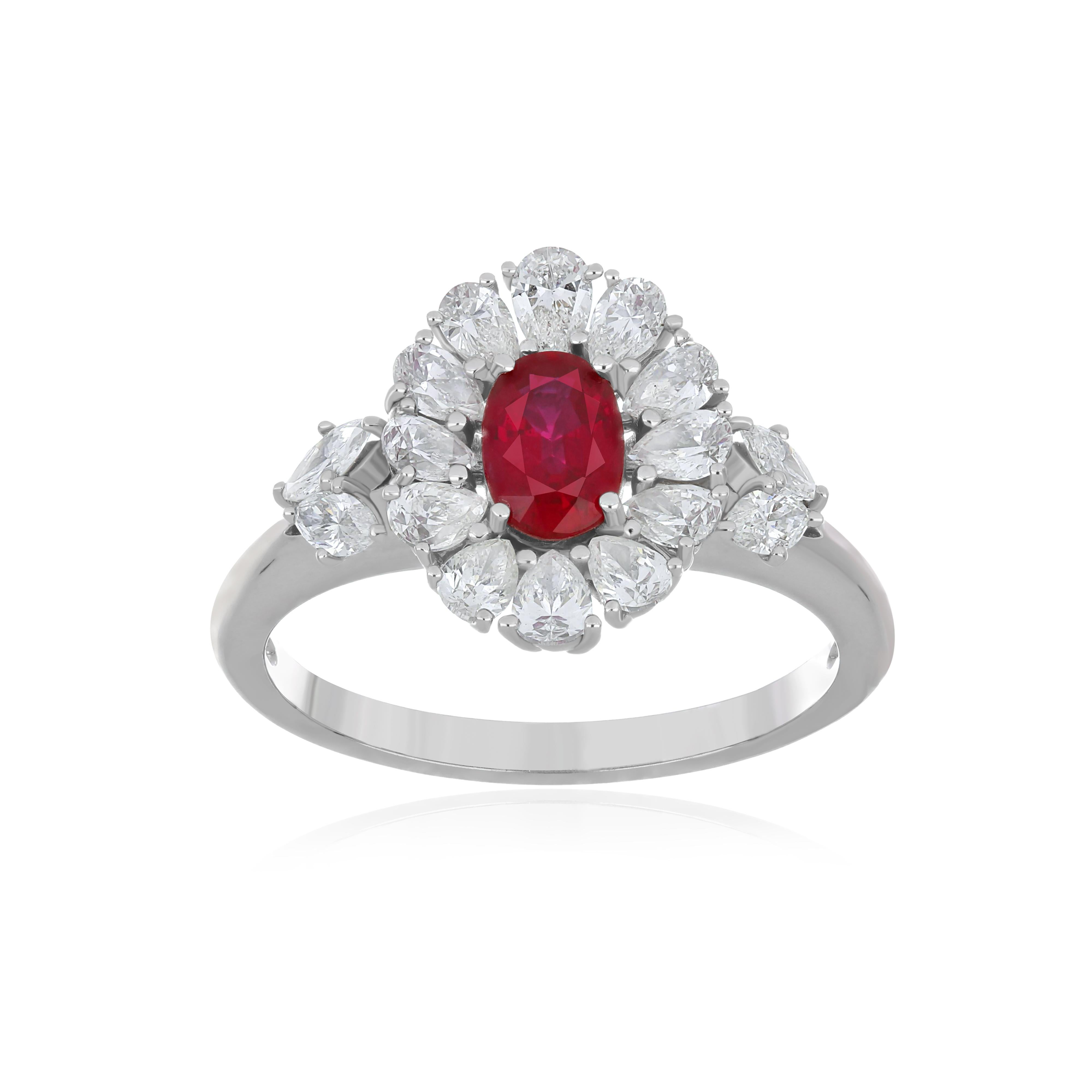 For Sale:  Ruby Burma and Diamond Ring 18 Karat White Gold 2