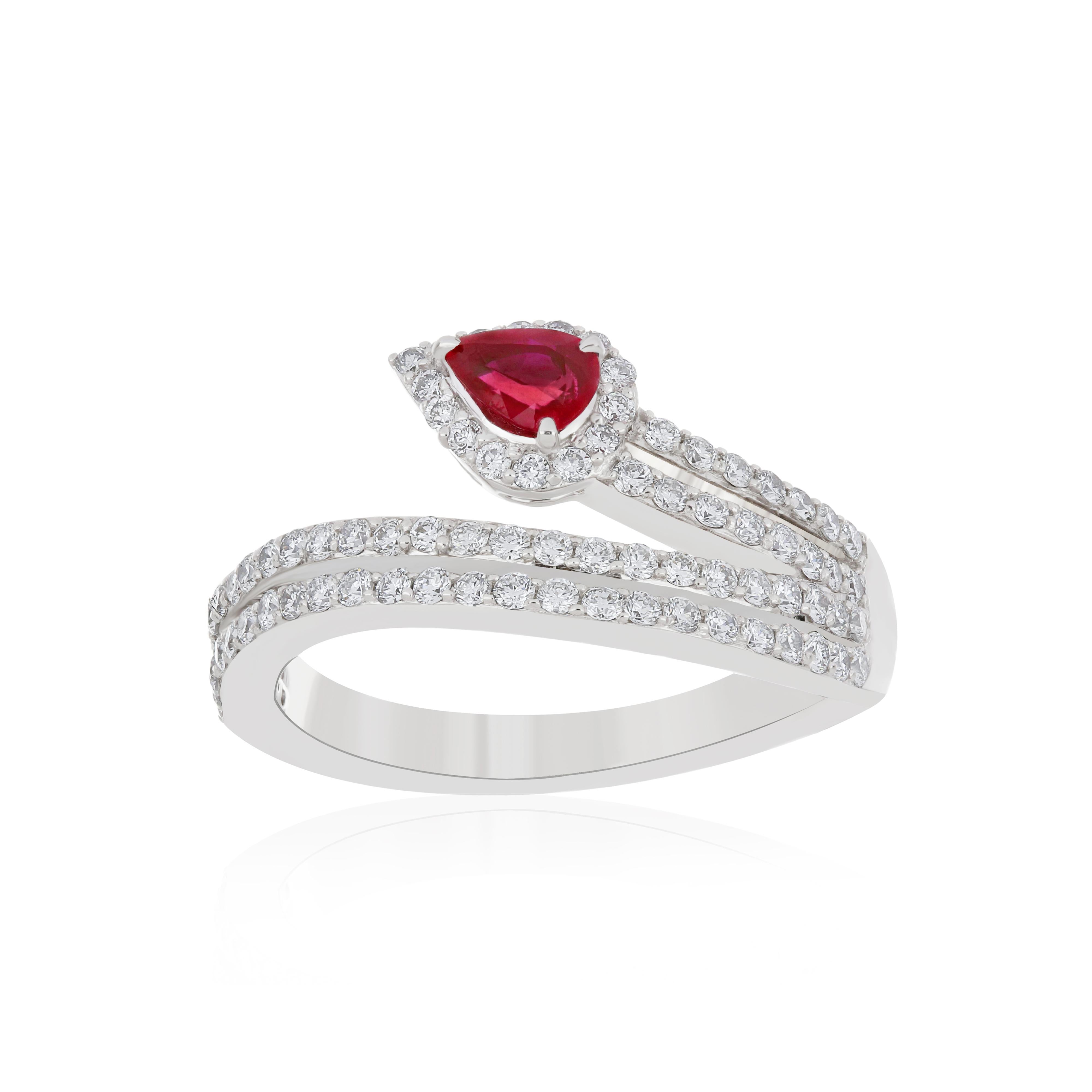 For Sale:  Ruby Burma and Diamond Ring 18 Karat White Gold 2