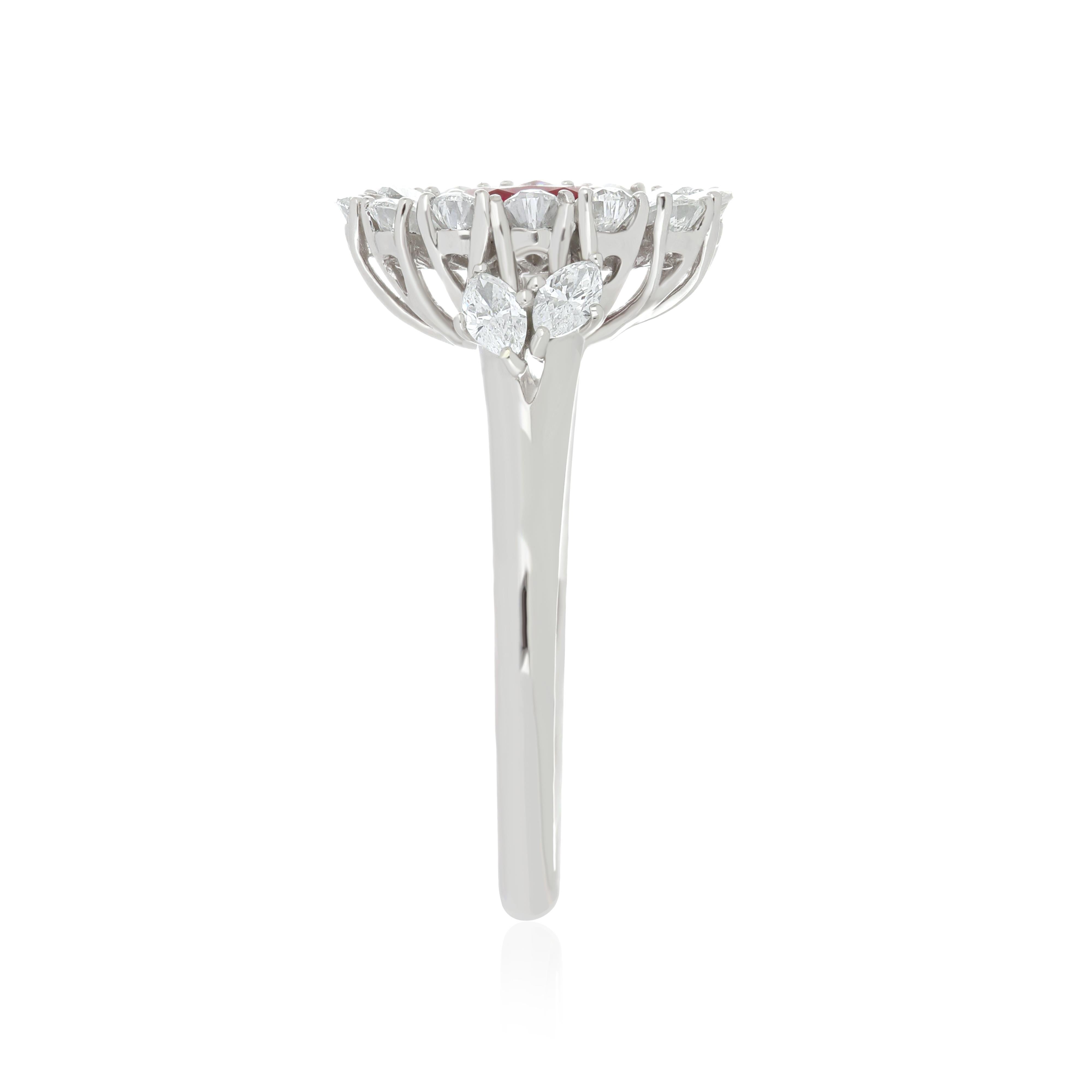 For Sale:  Ruby Burma and Diamond Ring 18 Karat White Gold 4