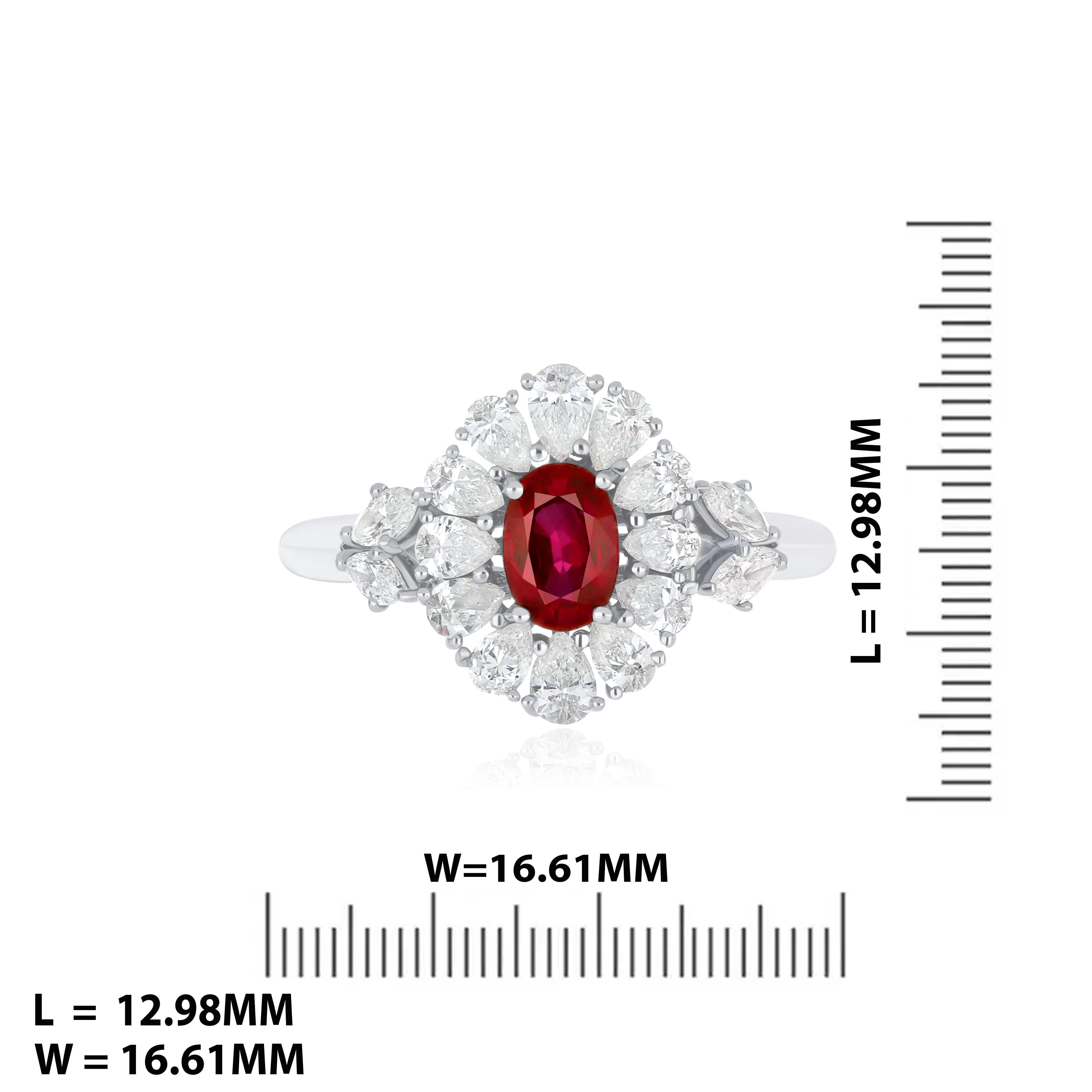 For Sale:  Ruby Burma and Diamond Ring 18 Karat White Gold 6