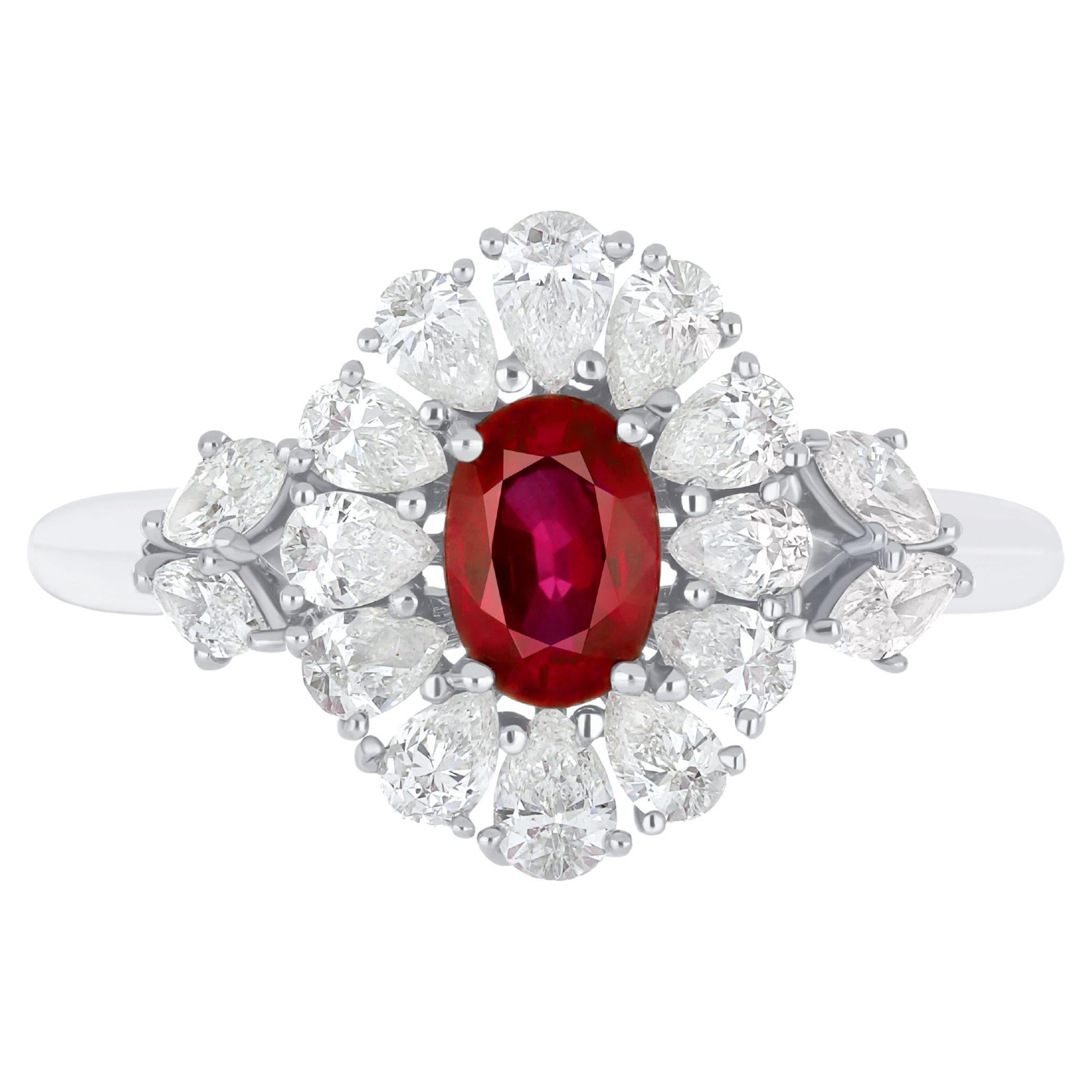 For Sale:  Ruby Burma and Diamond Ring 18 Karat White Gold