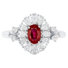 Used Ruby Burma and Diamond Ring 18 Karat White Gold