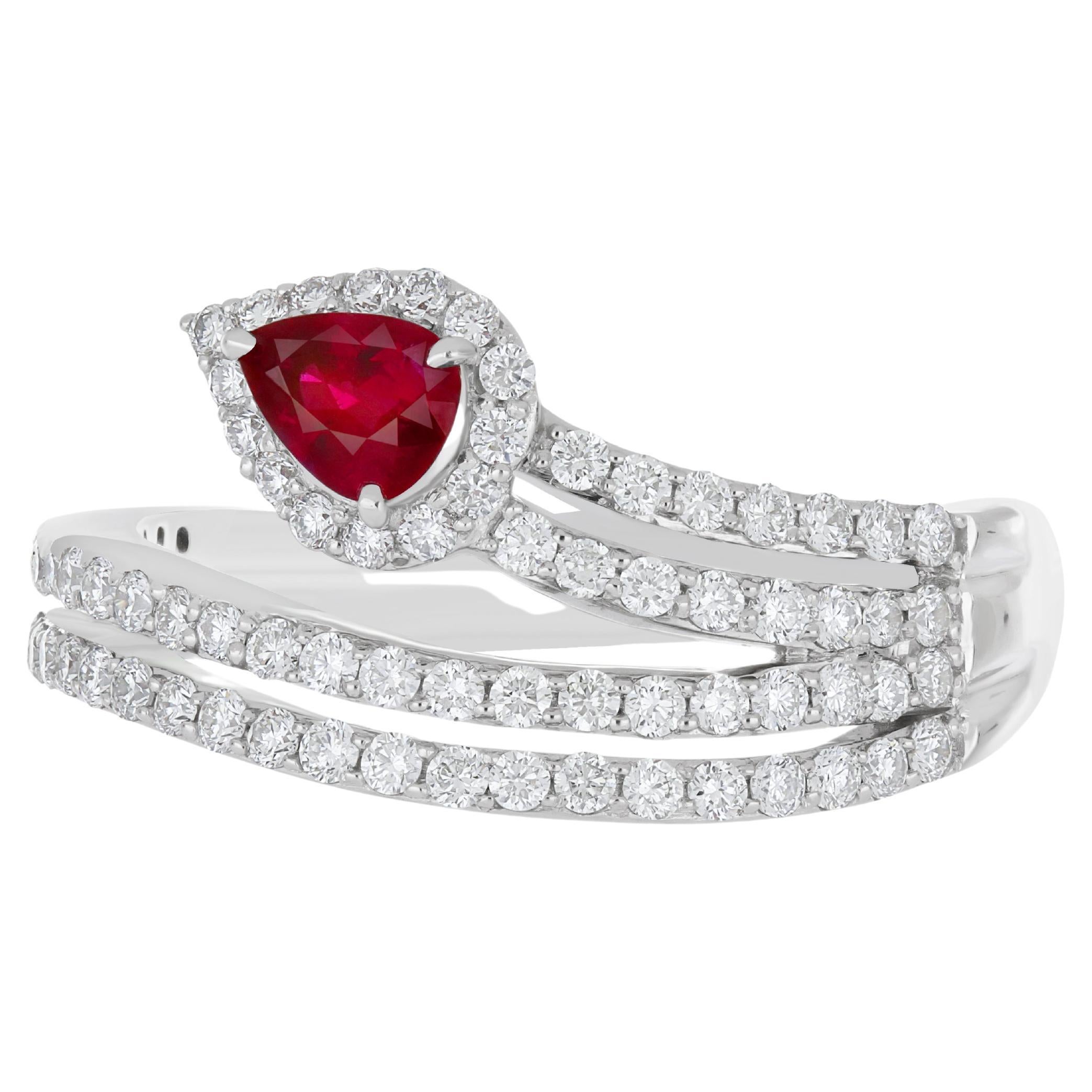 For Sale:  Ruby Burma and Diamond Ring 18 Karat White Gold