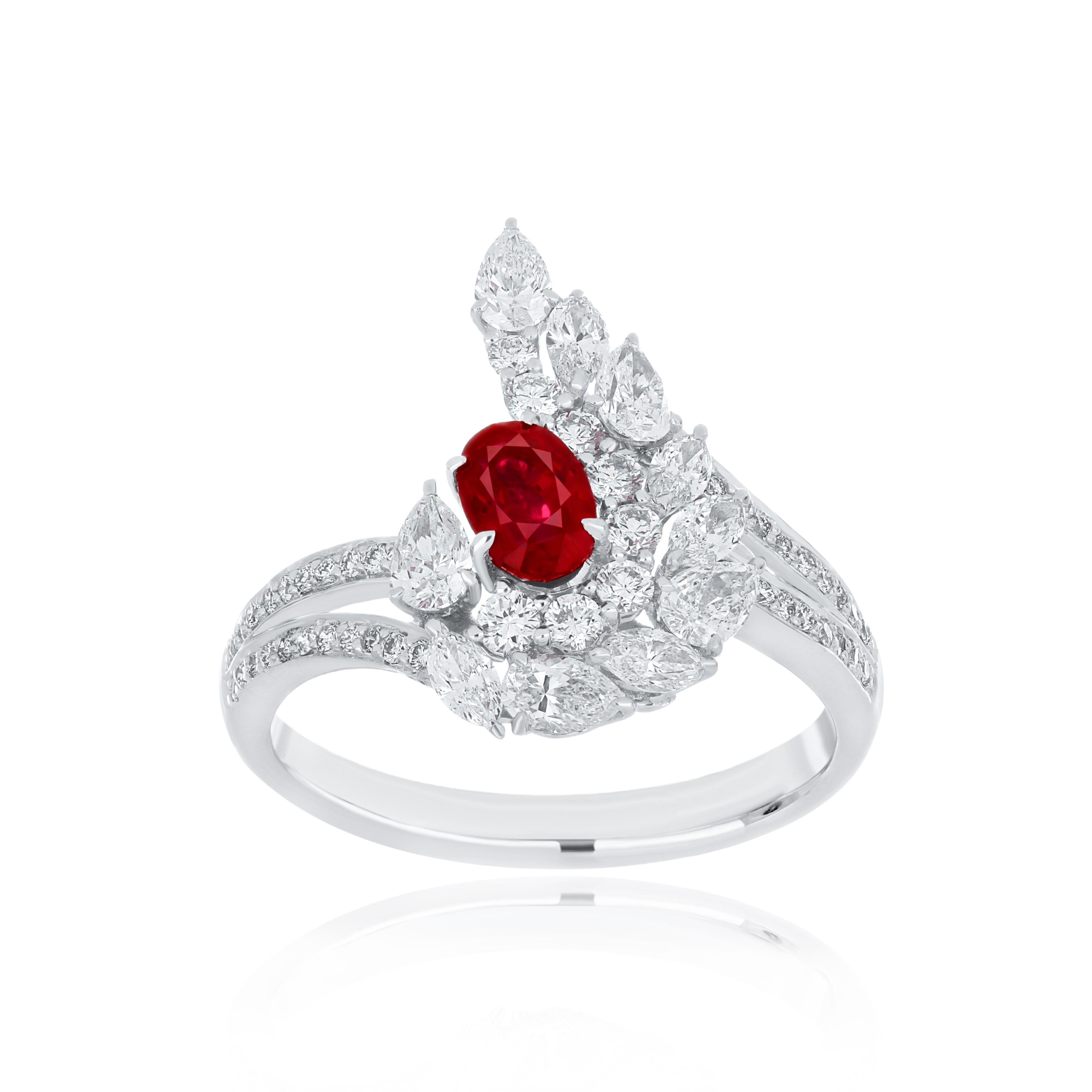 For Sale:  Ruby Burma and Diamond Studded Ring in 18 Karat White Gold 2