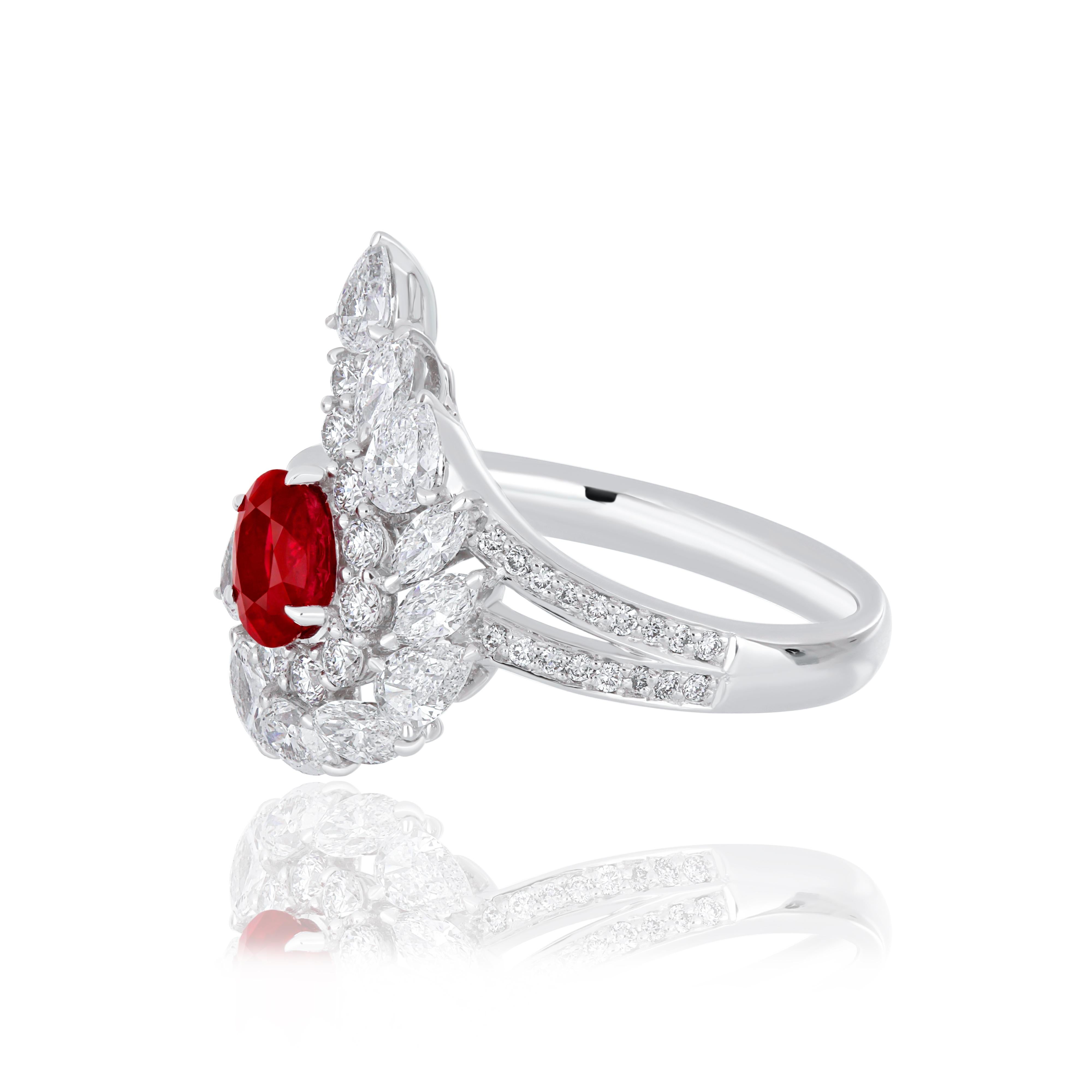 For Sale:  Ruby Burma and Diamond Studded Ring in 18 Karat White Gold 3