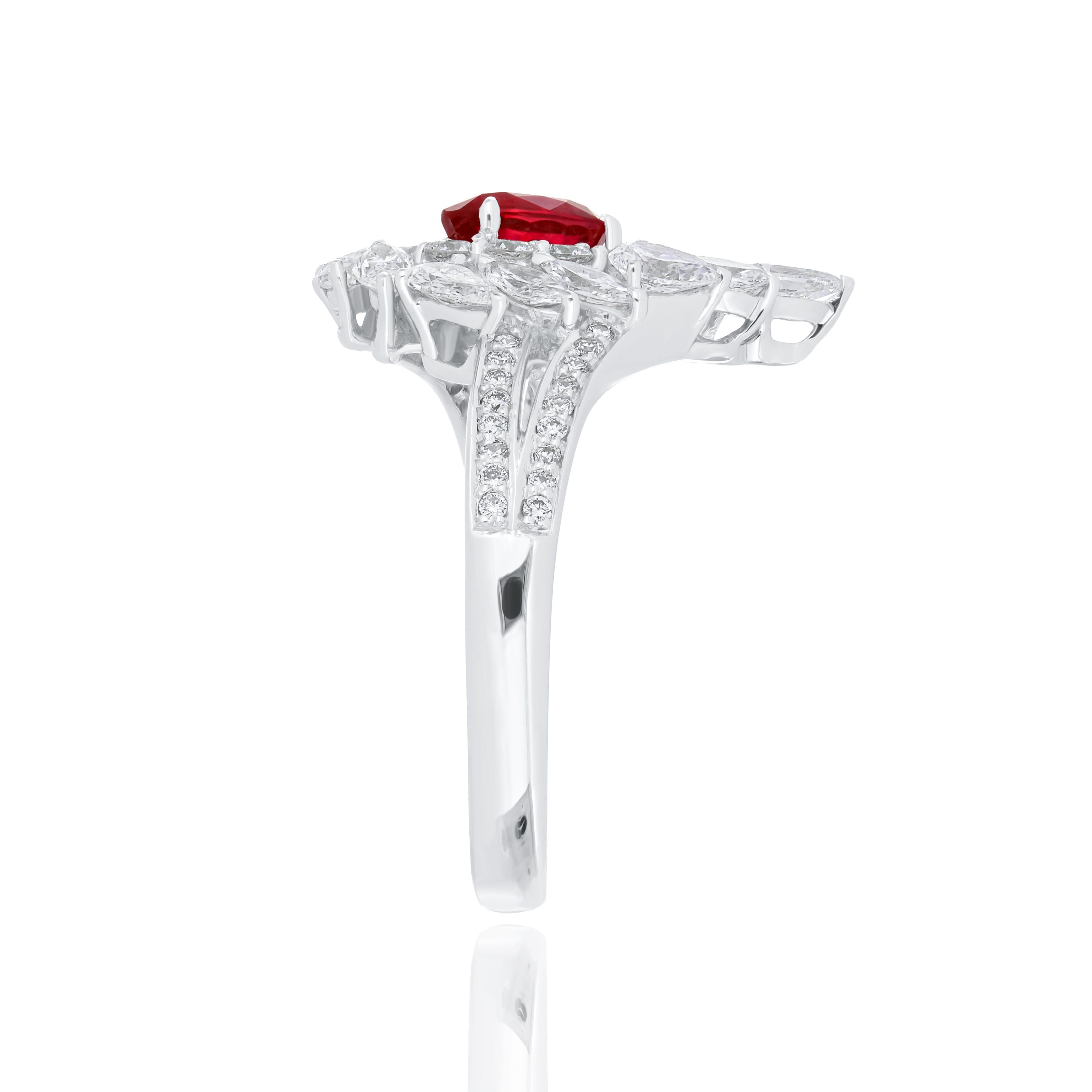 For Sale:  Ruby Burma and Diamond Studded Ring in 18 Karat White Gold 4