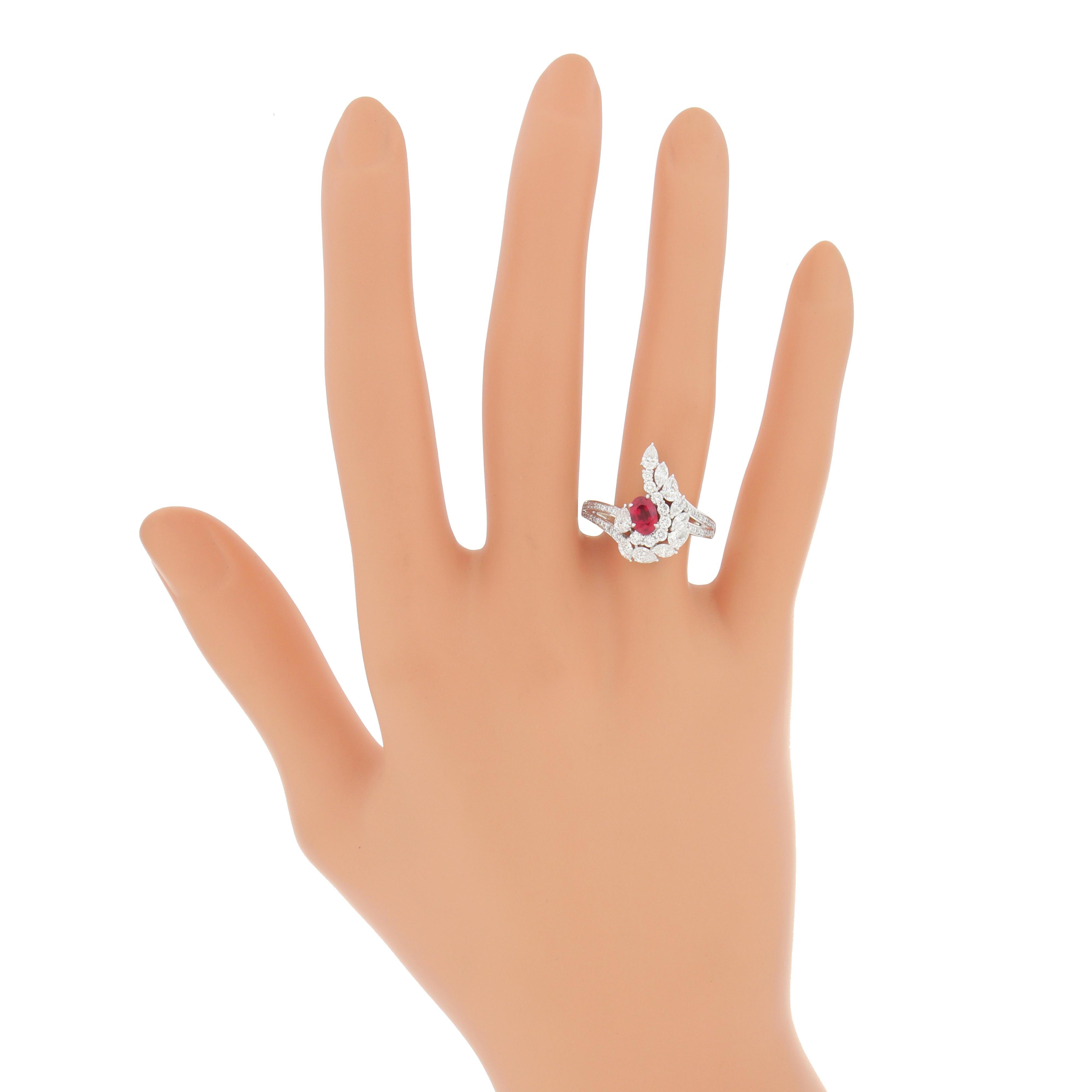 For Sale:  Ruby Burma and Diamond Studded Ring in 18 Karat White Gold 6