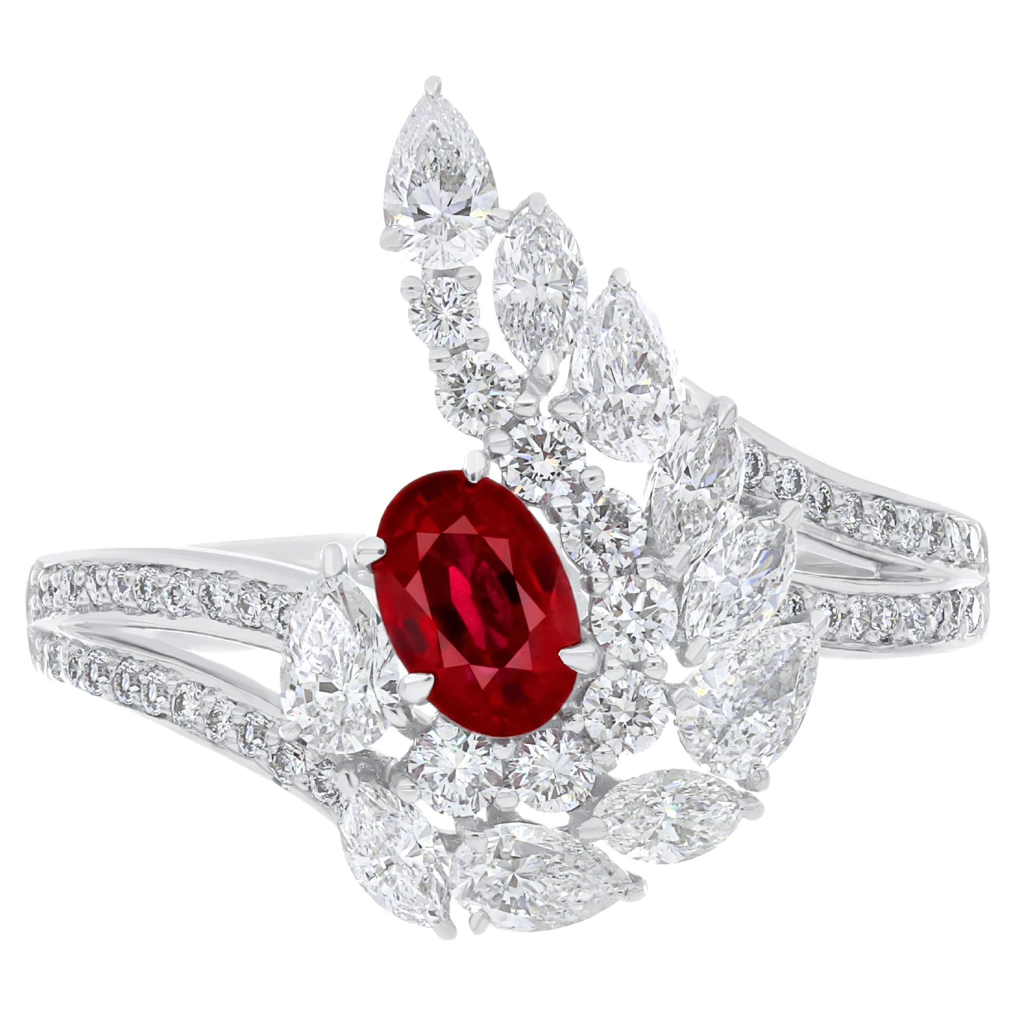 Rubin Burma und Diamant Nieten-Ring aus 18 Karat Weißgold