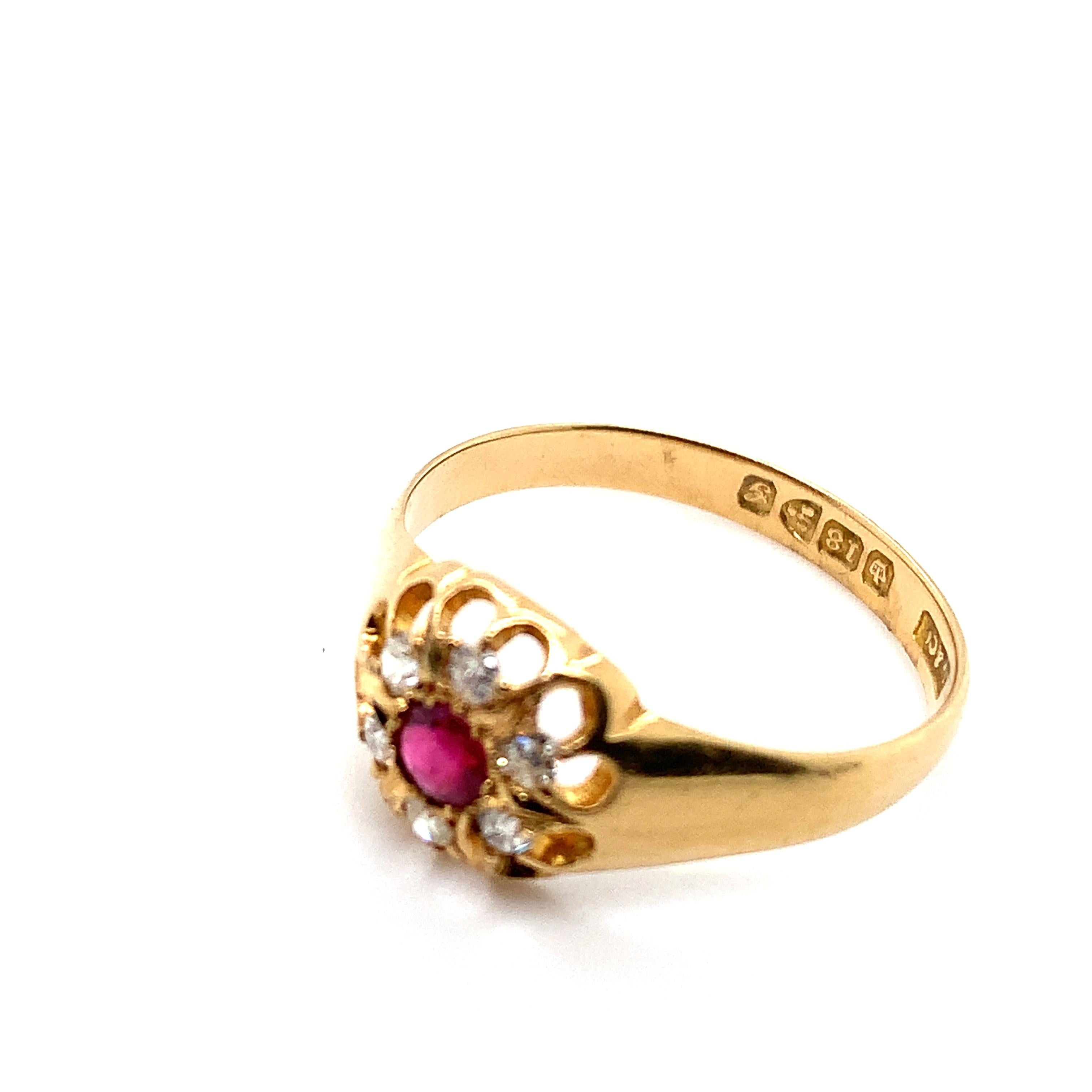 Ruby Burma Diamond Cluster Engagement Ring 18k Yellow Gold For Sale 1