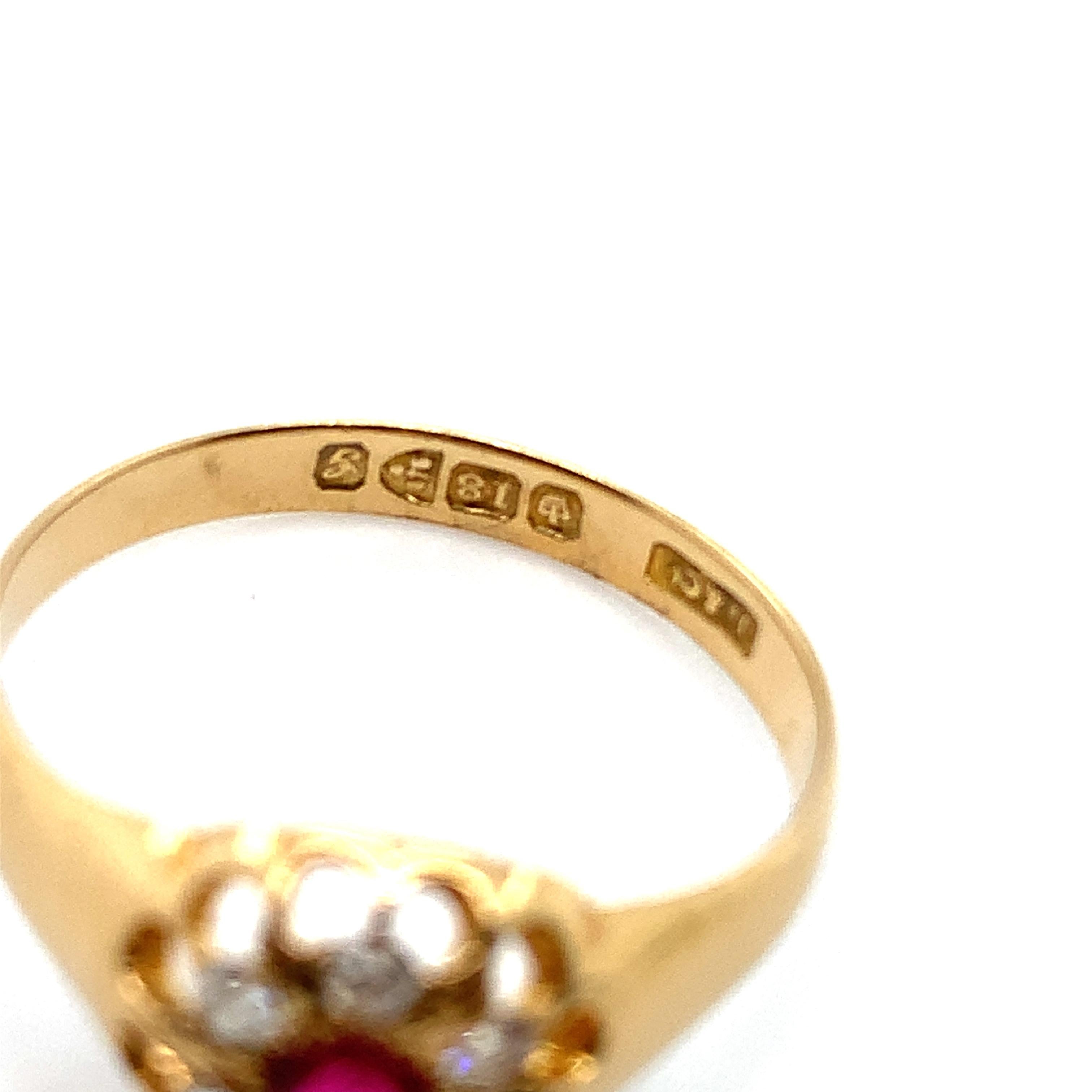 Ruby Burma Diamond Cluster Engagement Ring 18k Yellow Gold For Sale 3