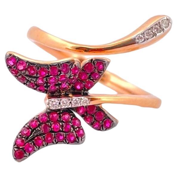 Ruby Butterfly Diamond Ring - 18K Rose Gold For Sale