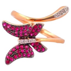 Ruby Butterfly Diamond Ring - 18K Rose Gold
