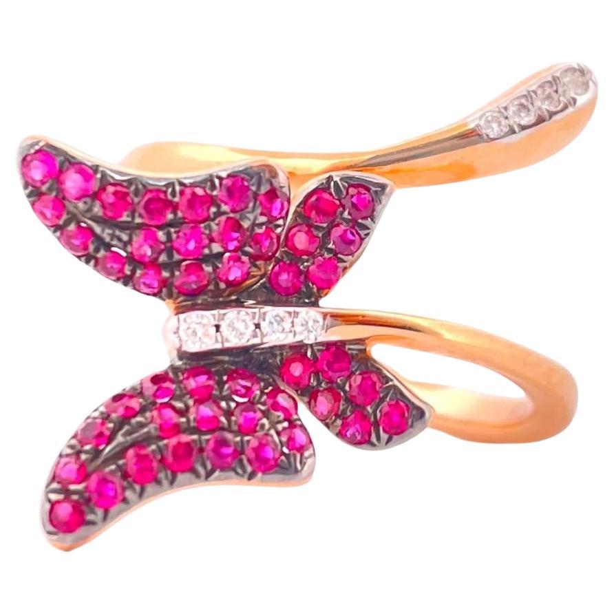 Ruby Butterfly Diamond Ring - 18K Rose Gold