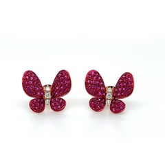 Ruby Butterfly Earrings in 18 Karat Rose Gold