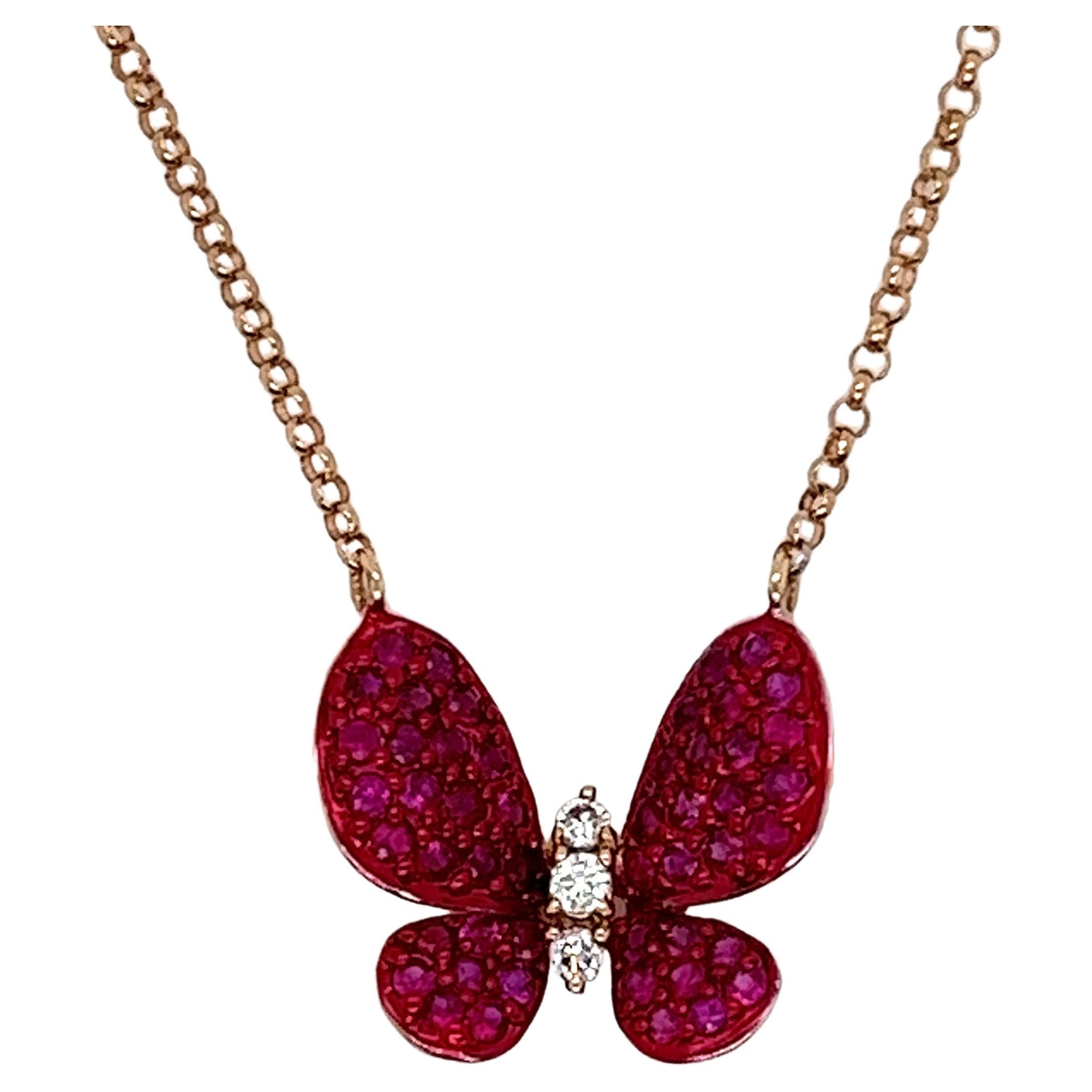 Ruby Butterfly Necklace in 18 Karat Rose Gold