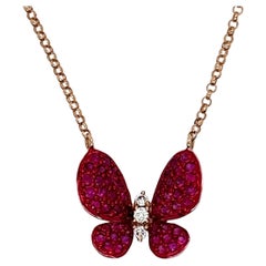 Ruby Butterfly Necklace in 18 Karat Rose Gold