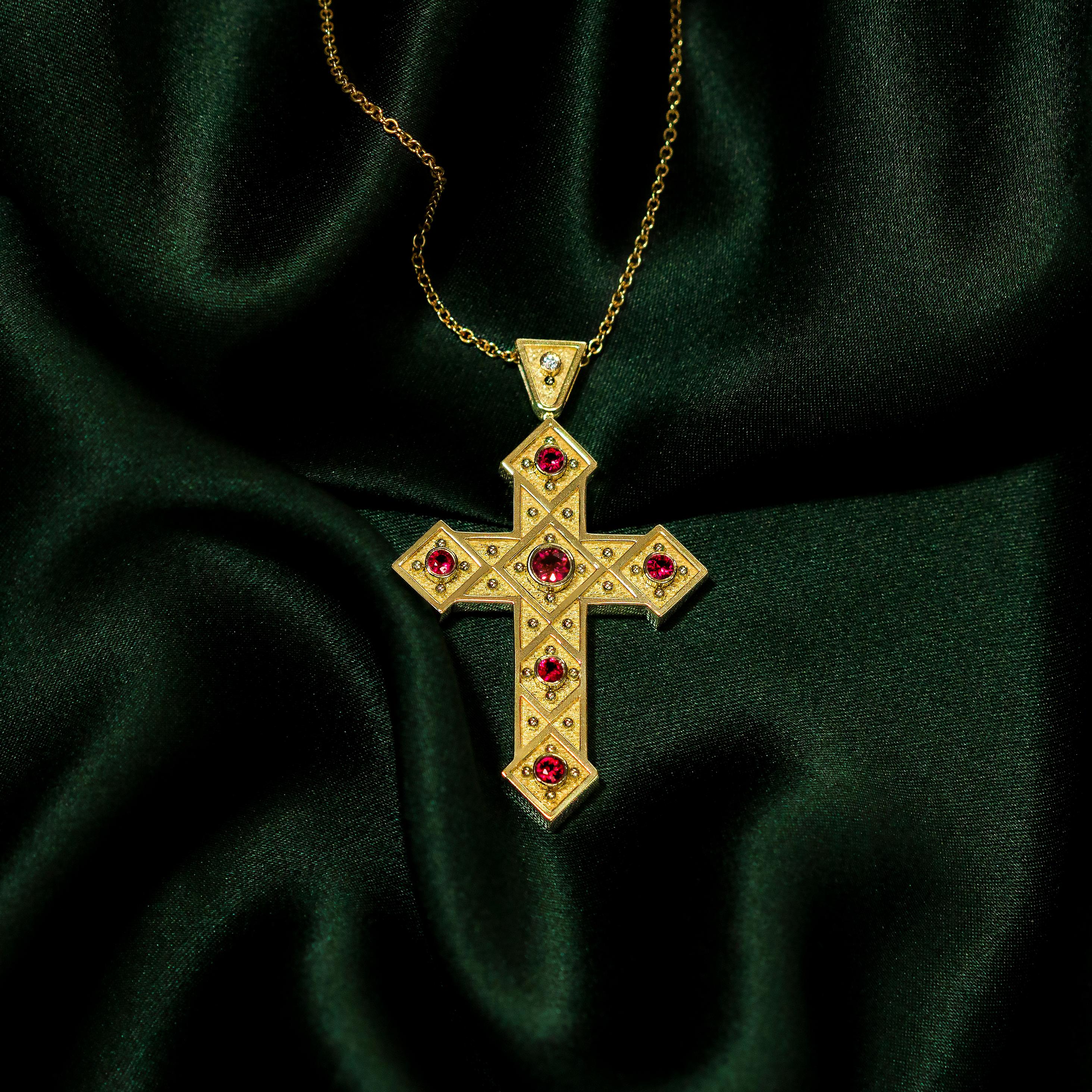 Ruby Byzantine Cross Pendant with Squares For Sale 1