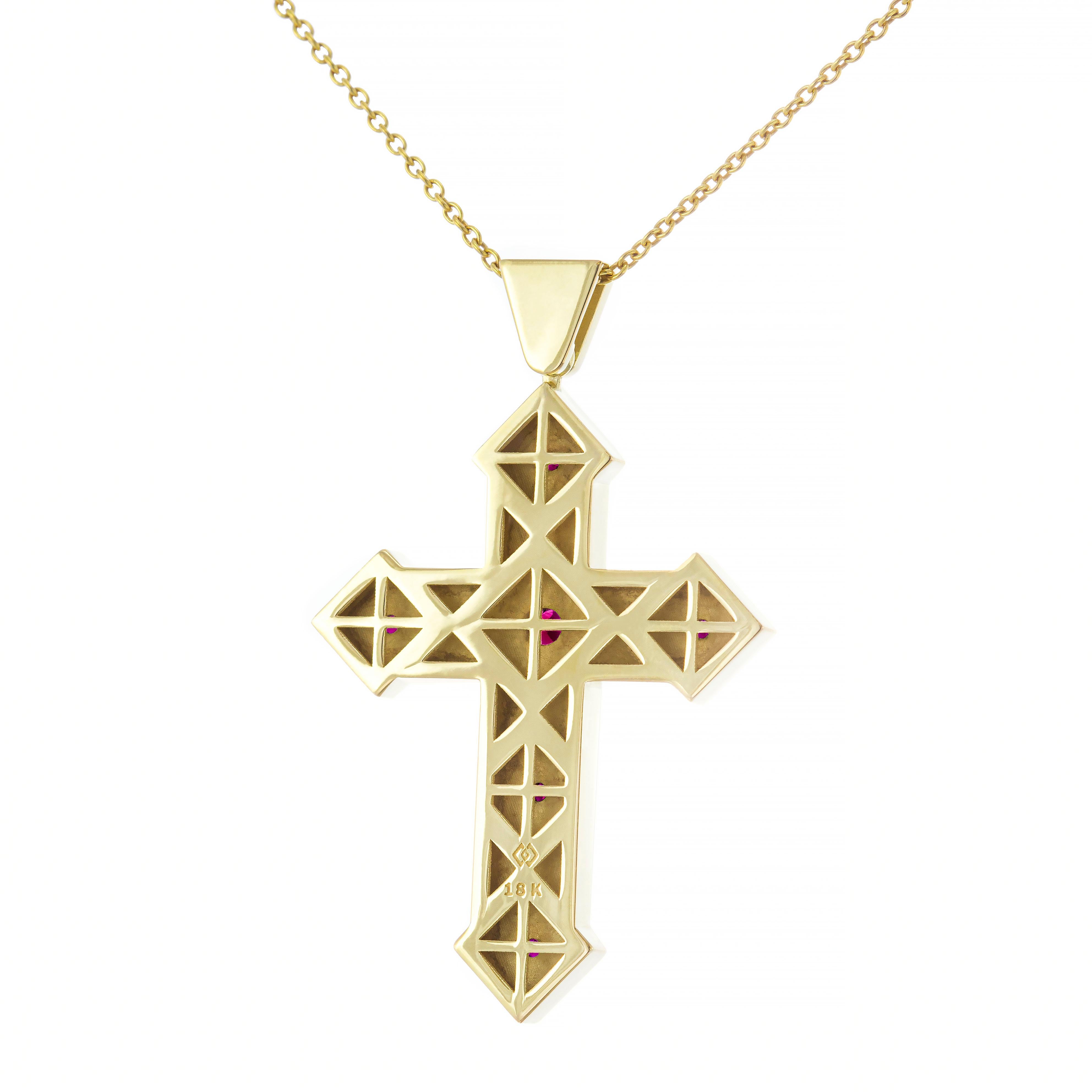 Ruby Byzantine Cross Pendant with Squares For Sale 2