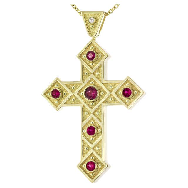 Diamond Square Cross Rune Byzantine Diamond Square Cross Pendant For Sale at 1stDibs