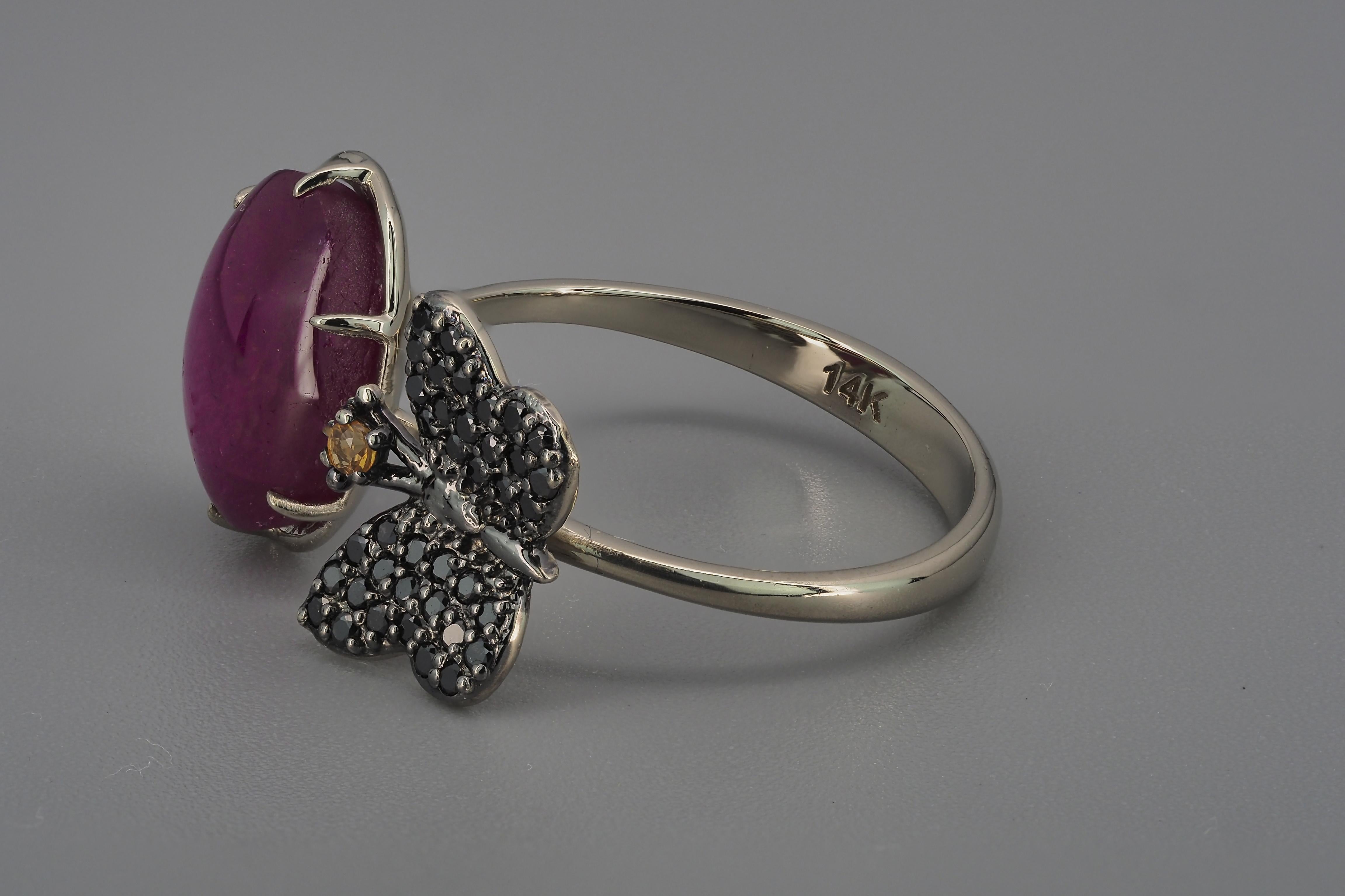 in vendita:  Anello in oro massiccio 14k con cabochon di rubino. 10