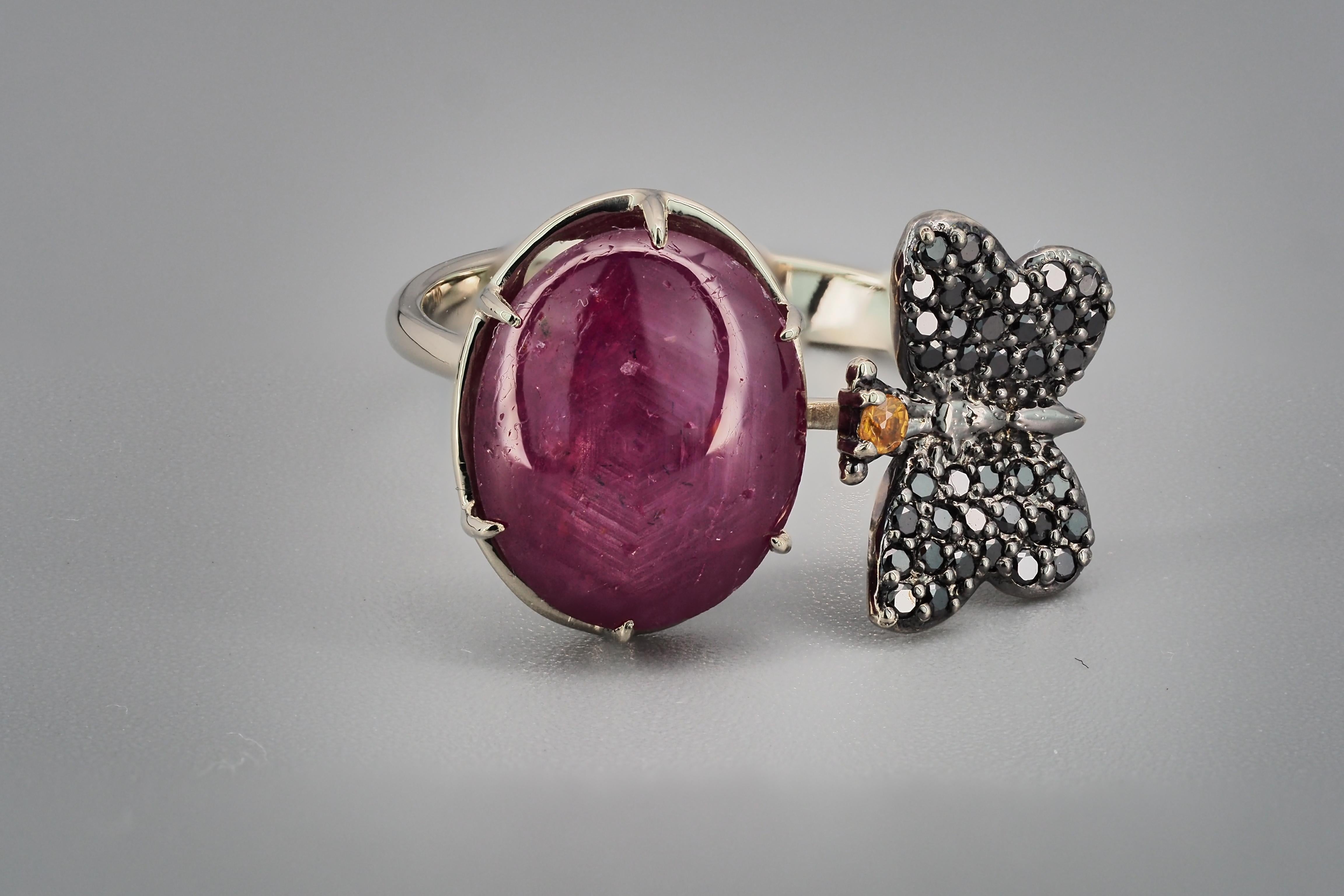 in vendita:  Anello in oro massiccio 14k con cabochon di rubino. 11
