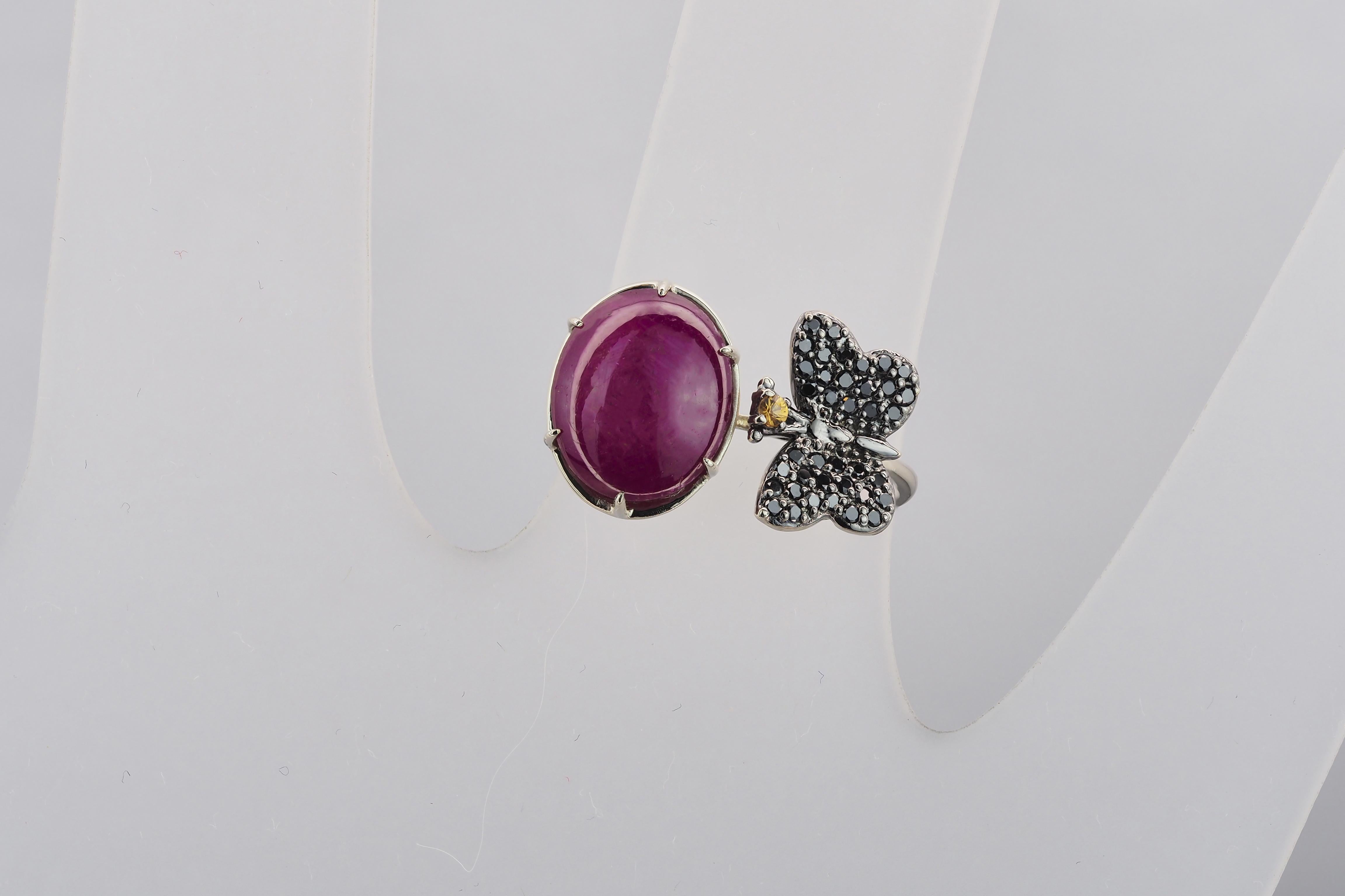 in vendita:  Anello in oro massiccio 14k con cabochon di rubino. 2