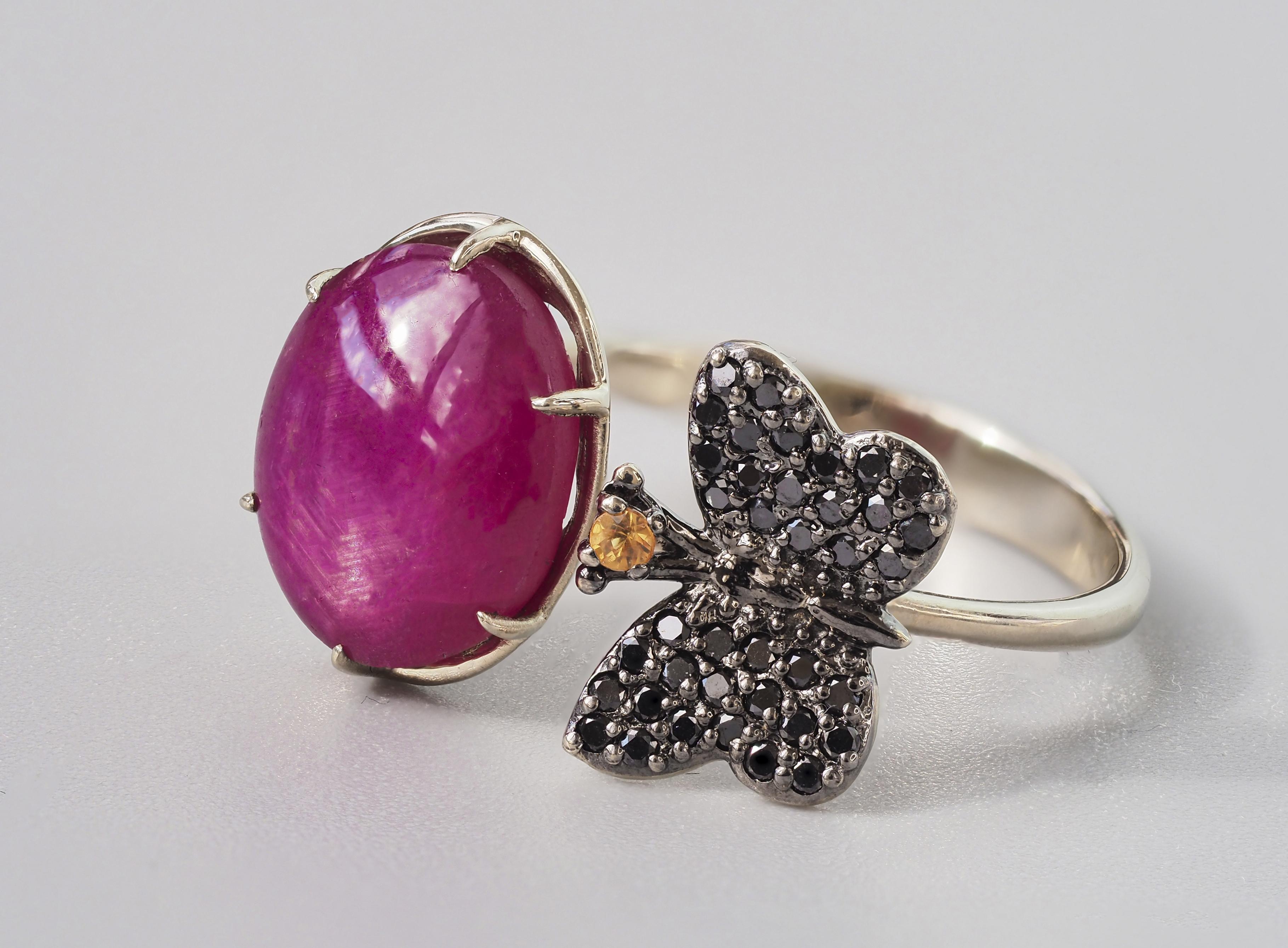 in vendita:  Anello in oro massiccio 14k con cabochon di rubino. 3