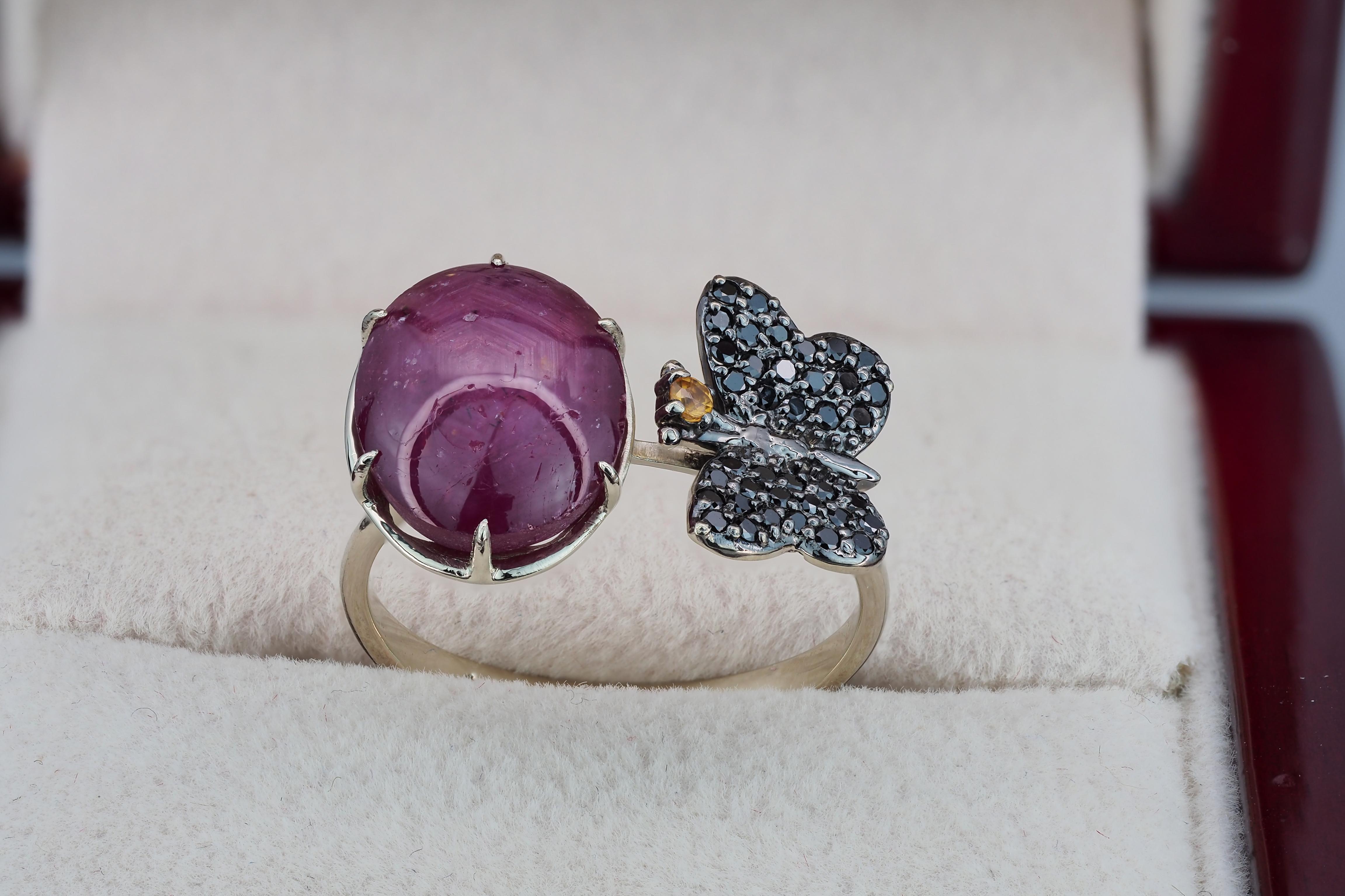 in vendita:  Anello in oro massiccio 14k con cabochon di rubino. 4