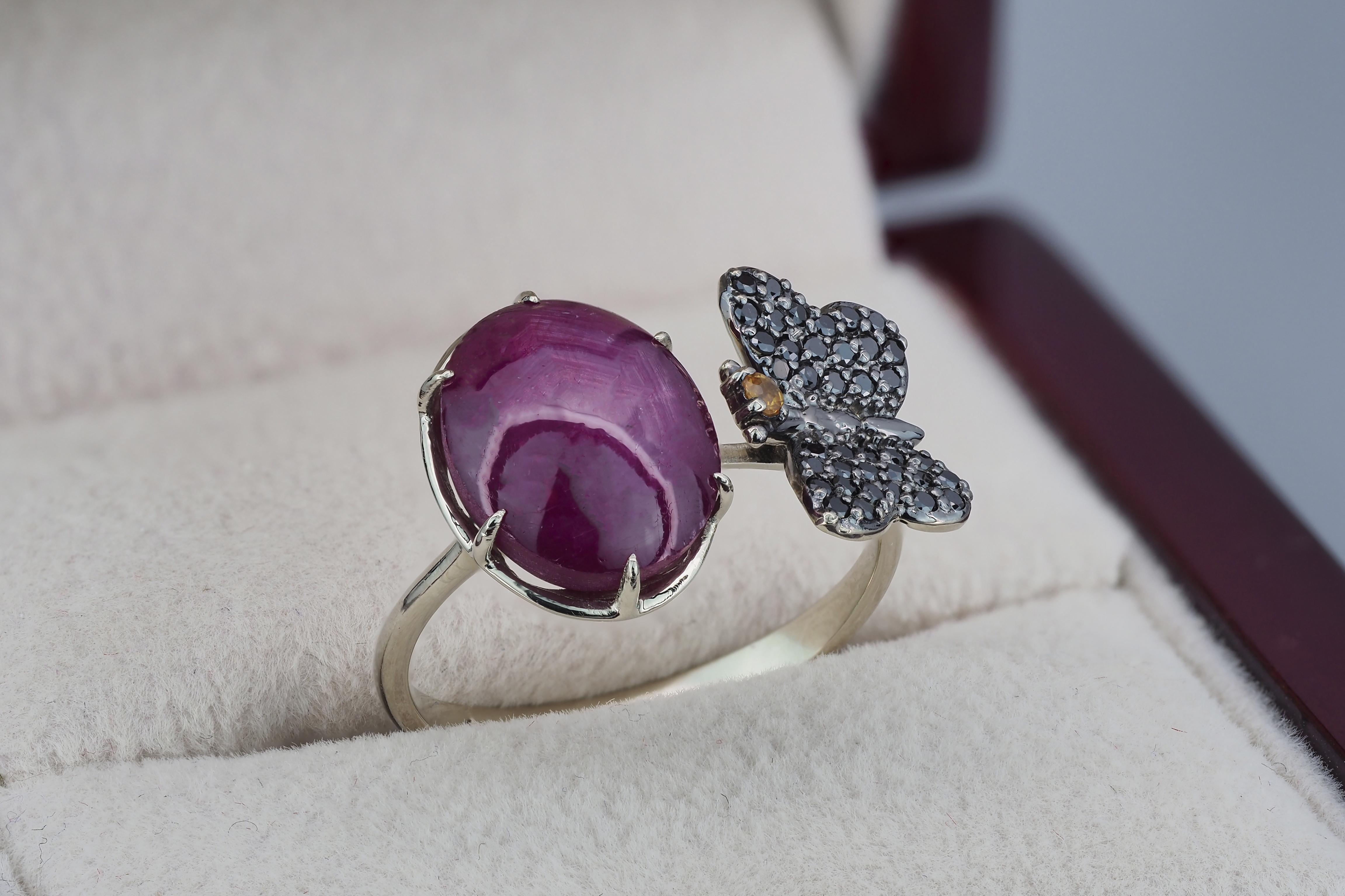 in vendita:  Anello in oro massiccio 14k con cabochon di rubino. 5