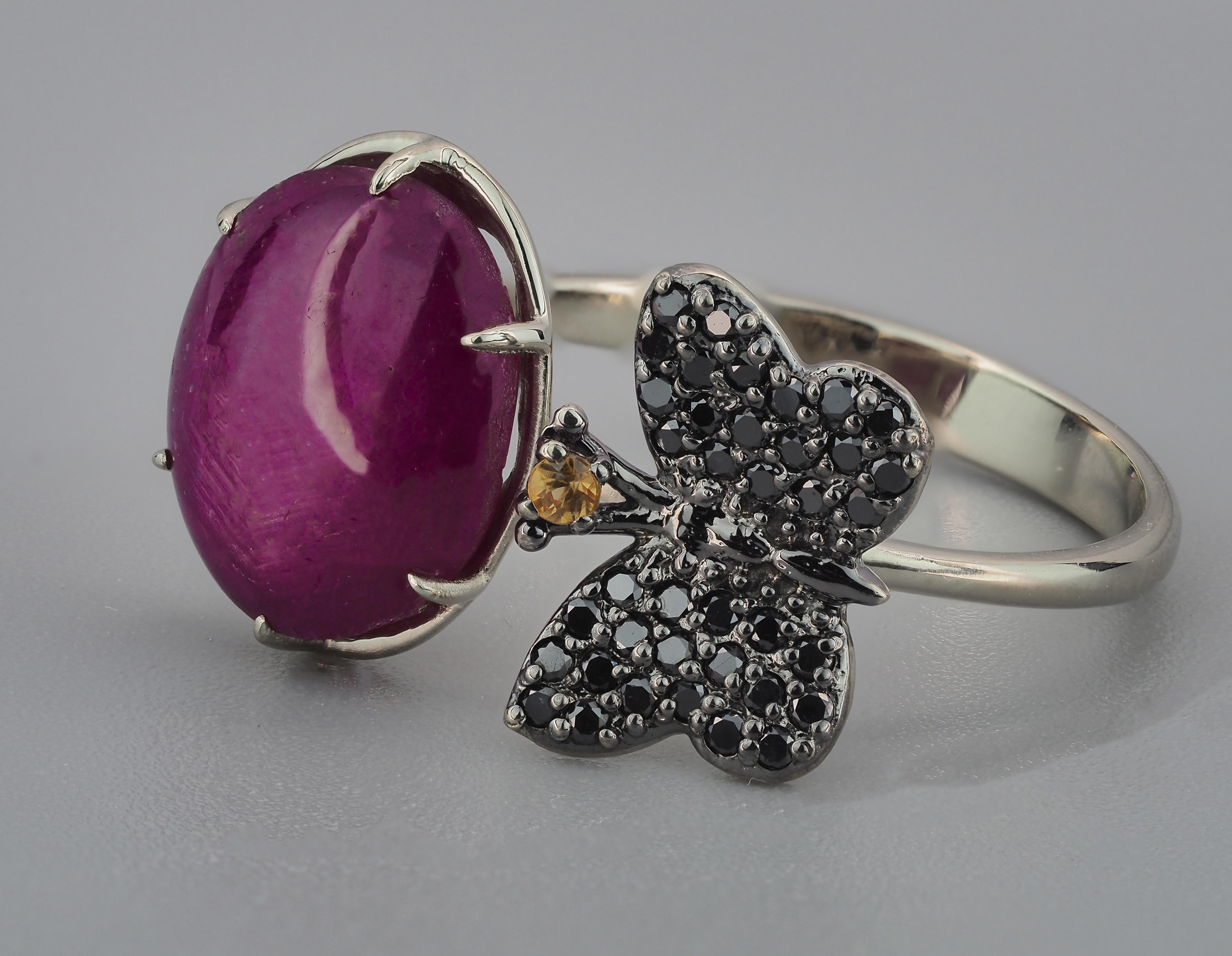 in vendita:  Anello in oro massiccio 14k con cabochon di rubino. 7