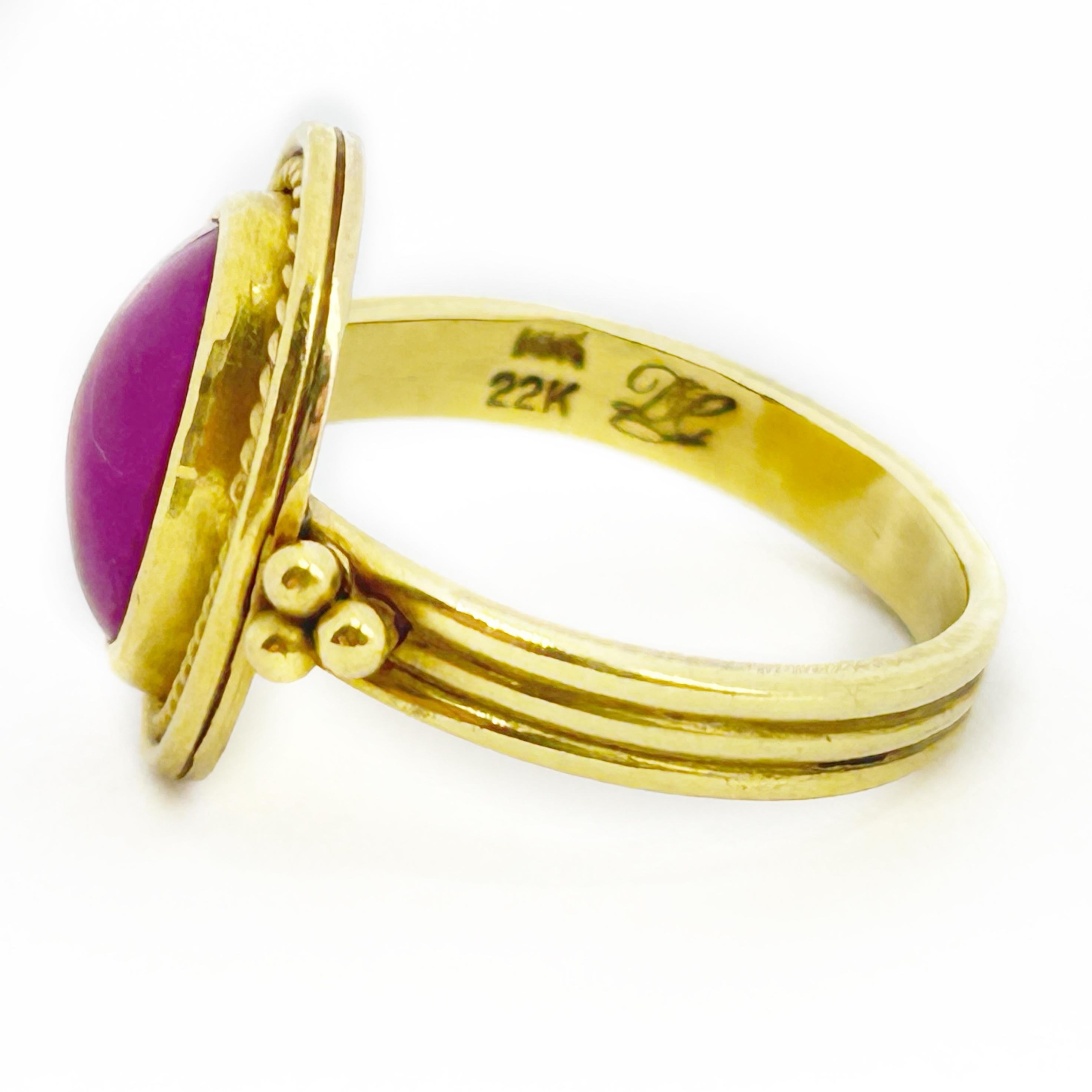 Ruby Cabochon 22Karat Gold  Etruscan Style Ring By Daniel Gibbings For Sale 2