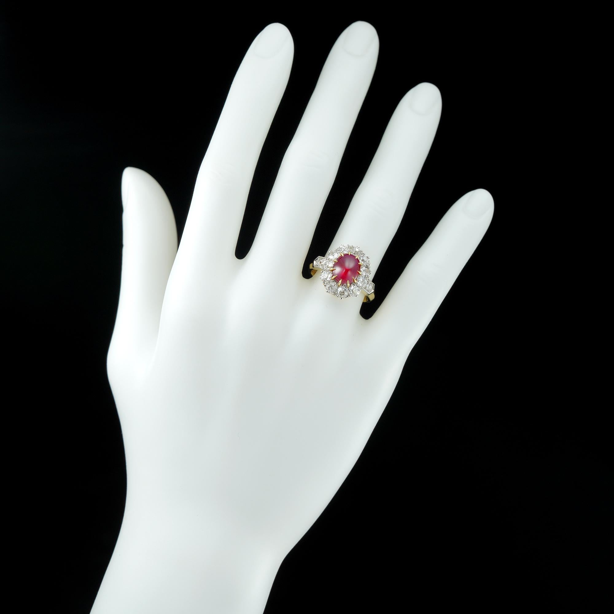 Ruby Cabochon and Diamond Cluster Ring 1