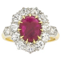 Ruby Cabochon and Diamond Cluster Ring