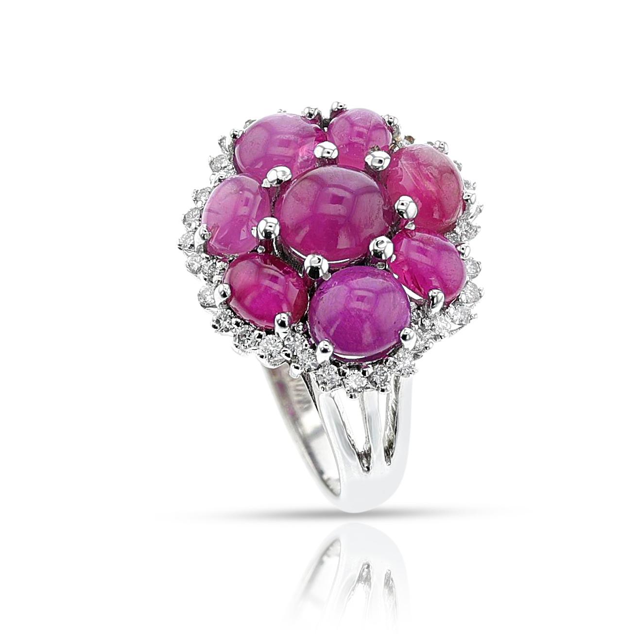 Cluster-Ring, Platin mit Rubin, Cabochon und Diamant im Zustand „Hervorragend“ im Angebot in New York, NY