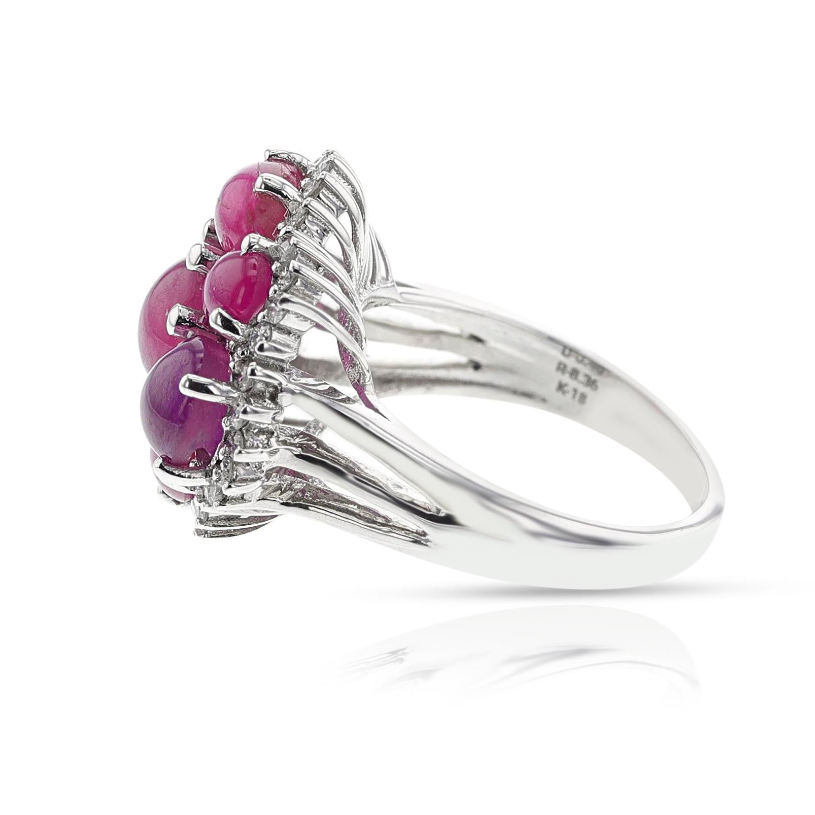 Cluster-Ring, Platin mit Rubin, Cabochon und Diamant im Angebot 2