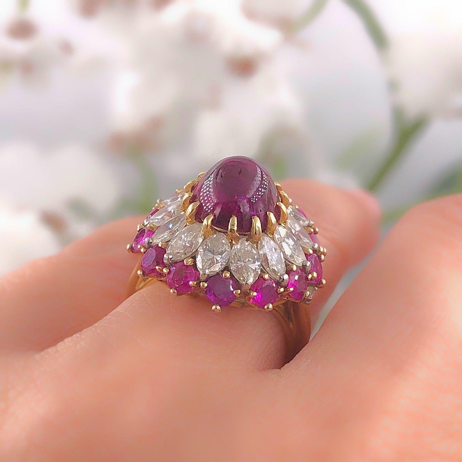 Cabochon Ruby and Diamond Cocktail Ring  In Excellent Condition In San Diego, CA