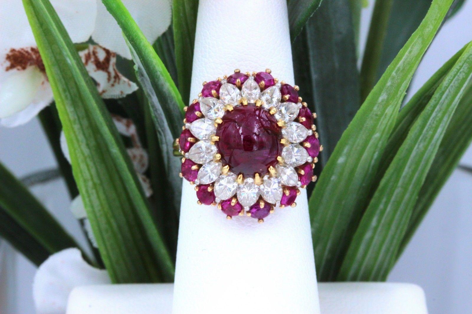 Women's Cabochon Ruby and Diamond Cocktail Ring 