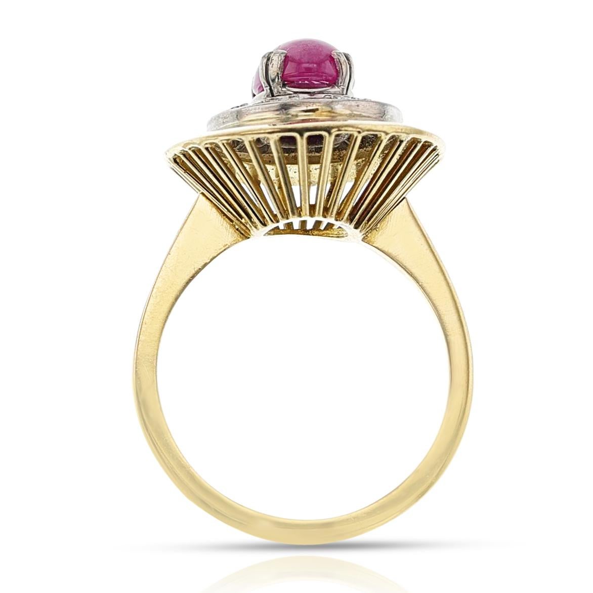 da uomo o donna Set di anelli e orecchini con cabochon di rubino e diamanti, 18k e palladio in vendita