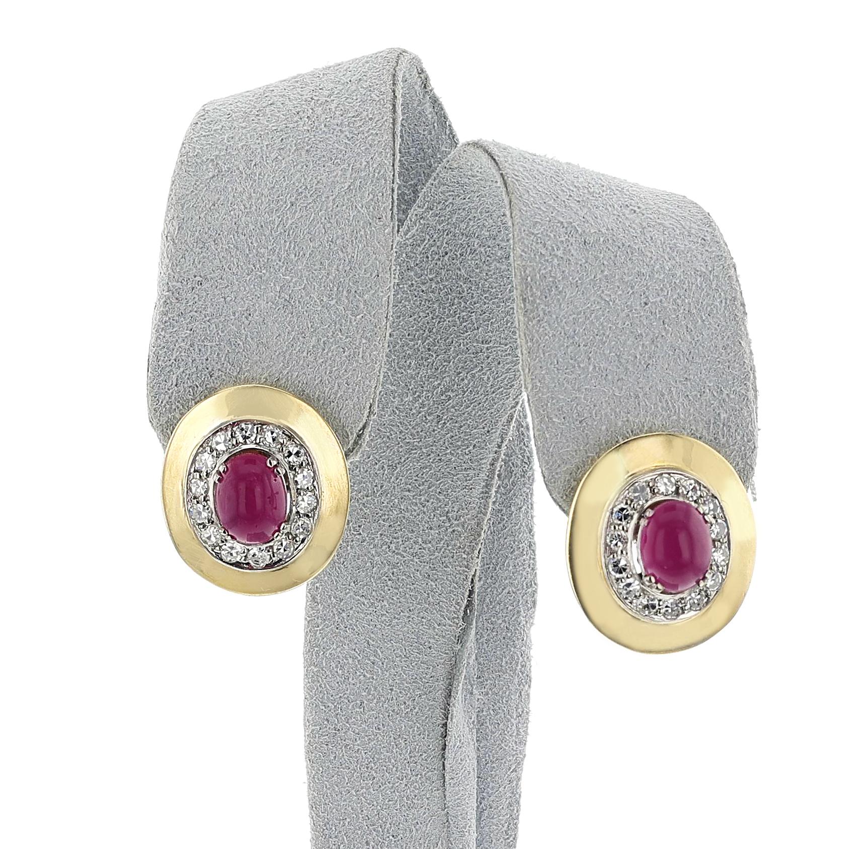 Set di anelli e orecchini con cabochon di rubino e diamanti, 18k e palladio in vendita 2