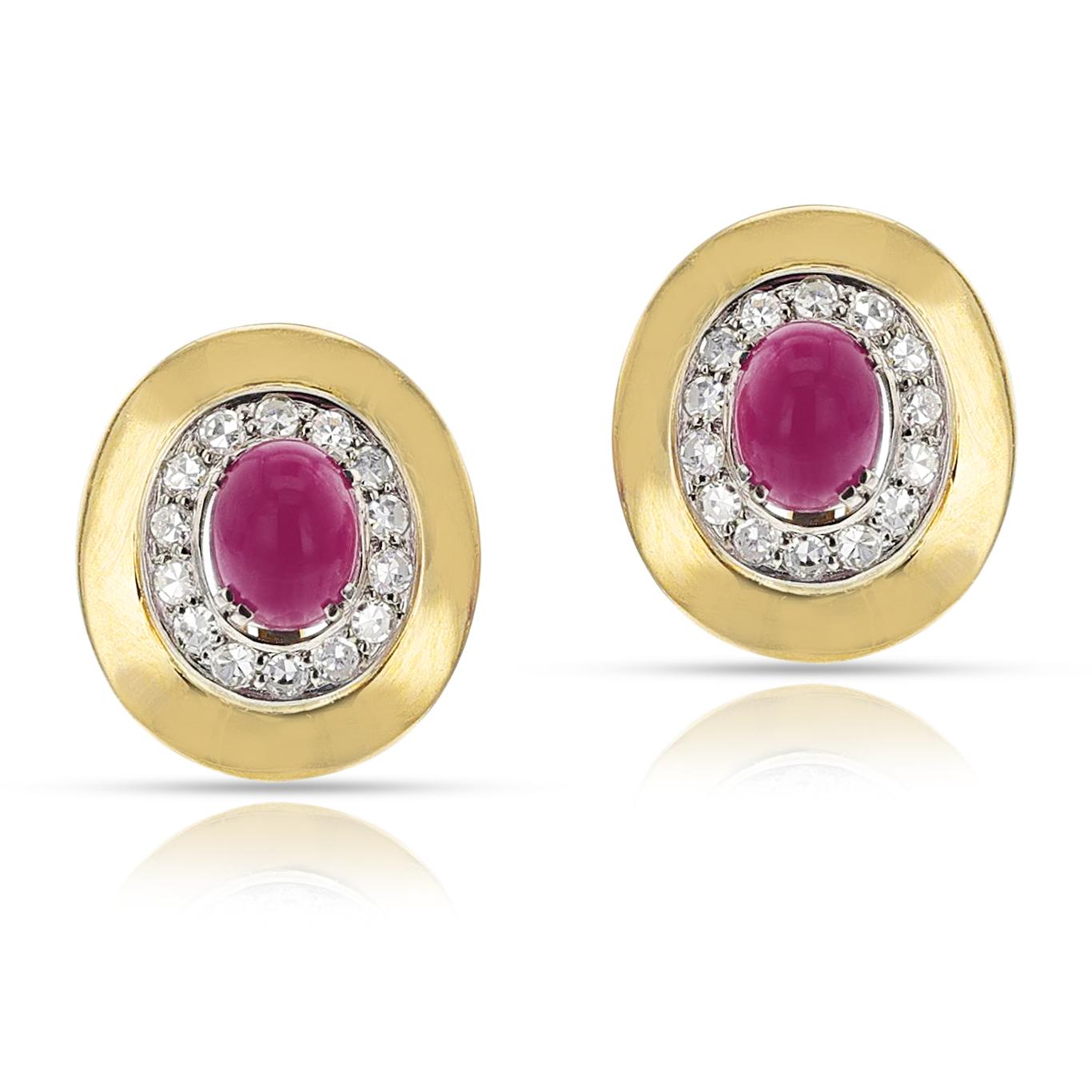 Set di anelli e orecchini con cabochon di rubino e diamanti, 18k e palladio in vendita 3
