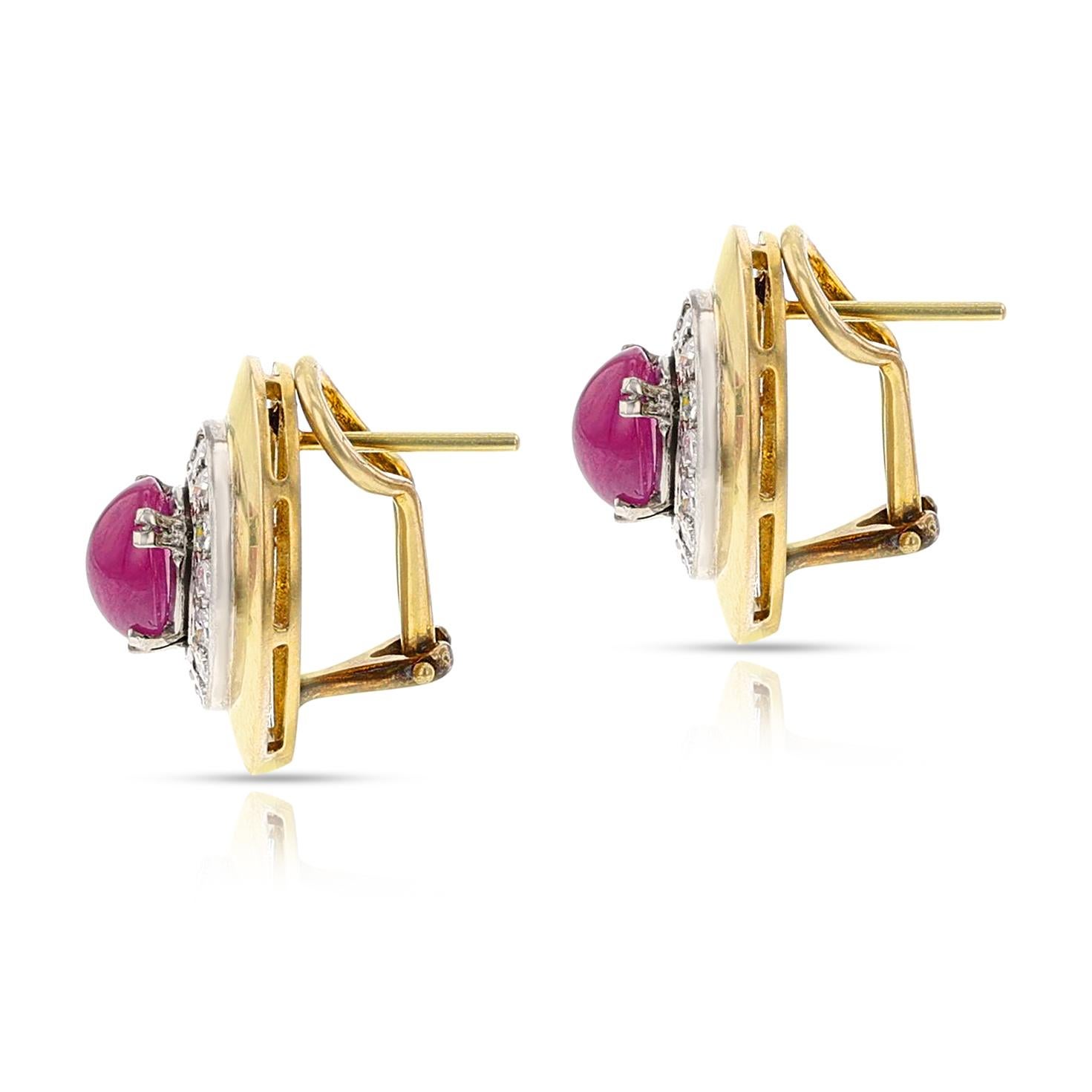 Set di anelli e orecchini con cabochon di rubino e diamanti, 18k e palladio in vendita 4