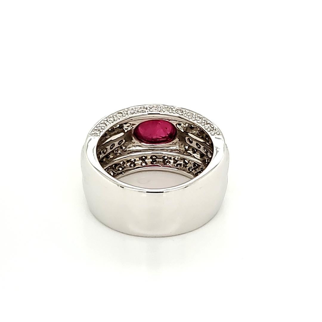 Contemporary Ruby Cabochon and Diamond Ring
